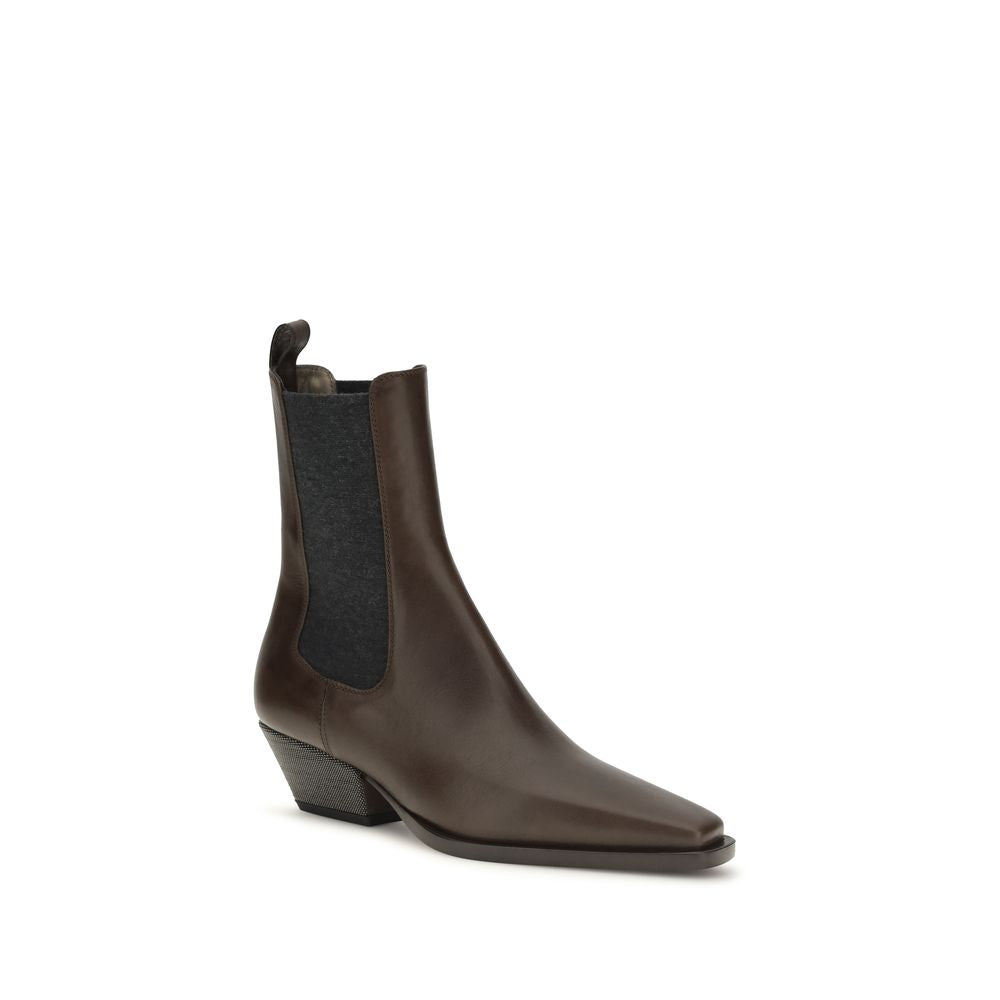 Brunello Cucinelli Brown Leather Ankle Boots