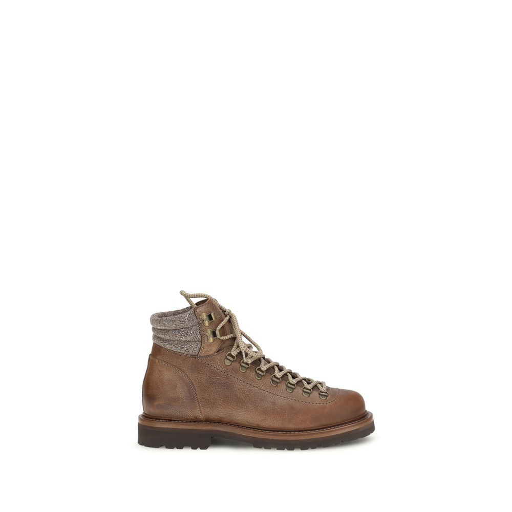 Brunello Cucinelli Brown Leather Lace-Up Boots