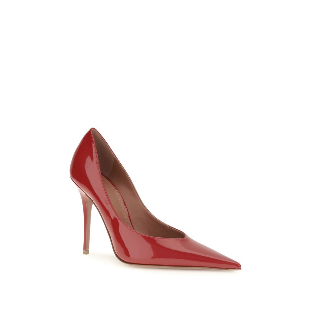 Amina Muaddi Red Leather High Heel Pumps
