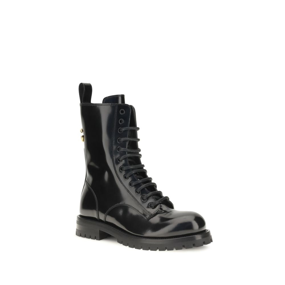 Dolce & Gabbana Black Leather Lace-Up Boots