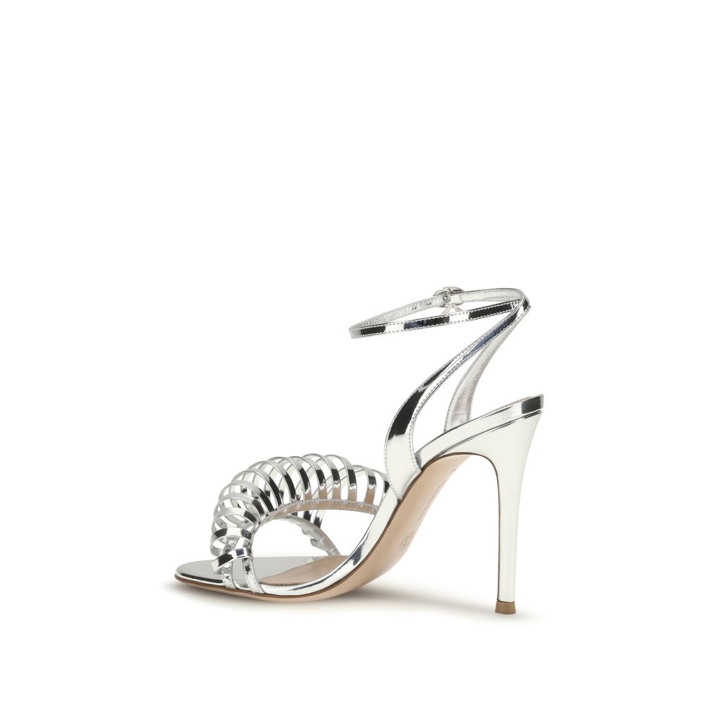 Gianvito Rossi Silver Leather Stiletto Heel Sandals