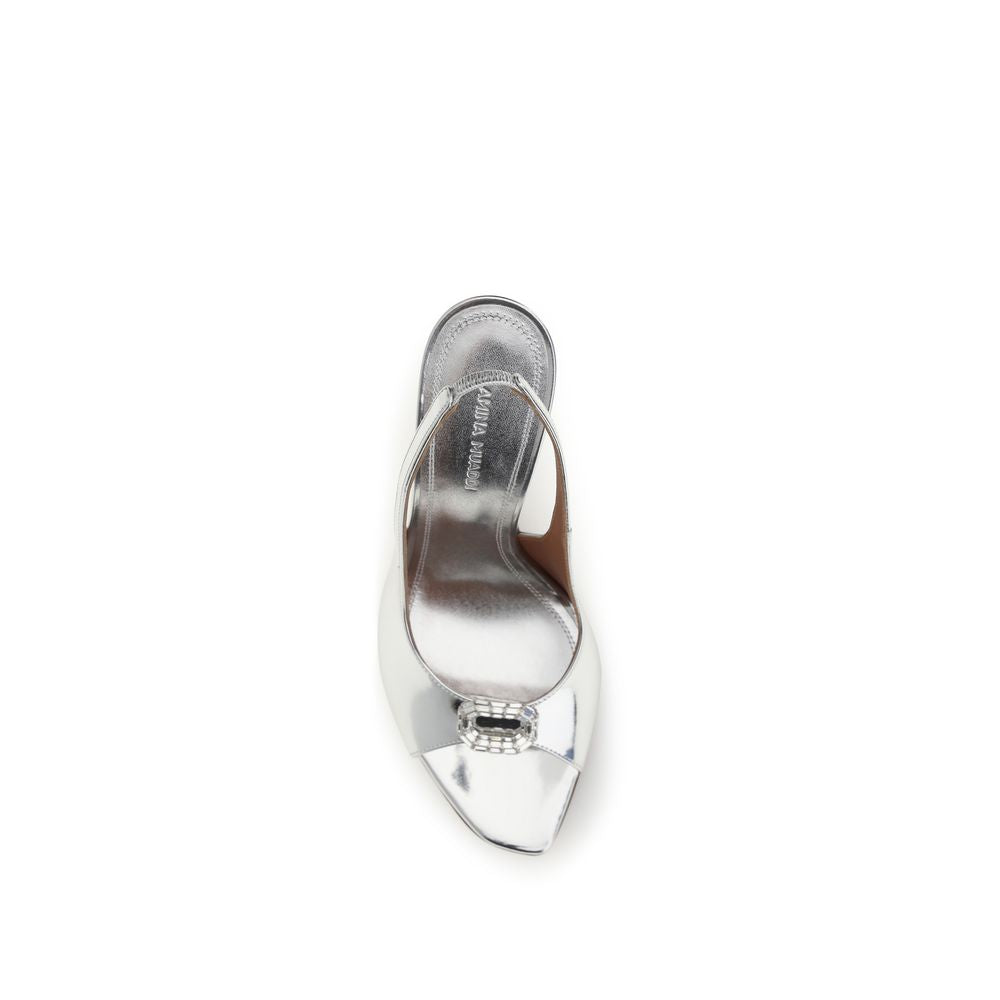 Amina Muaddi Silver Sandals