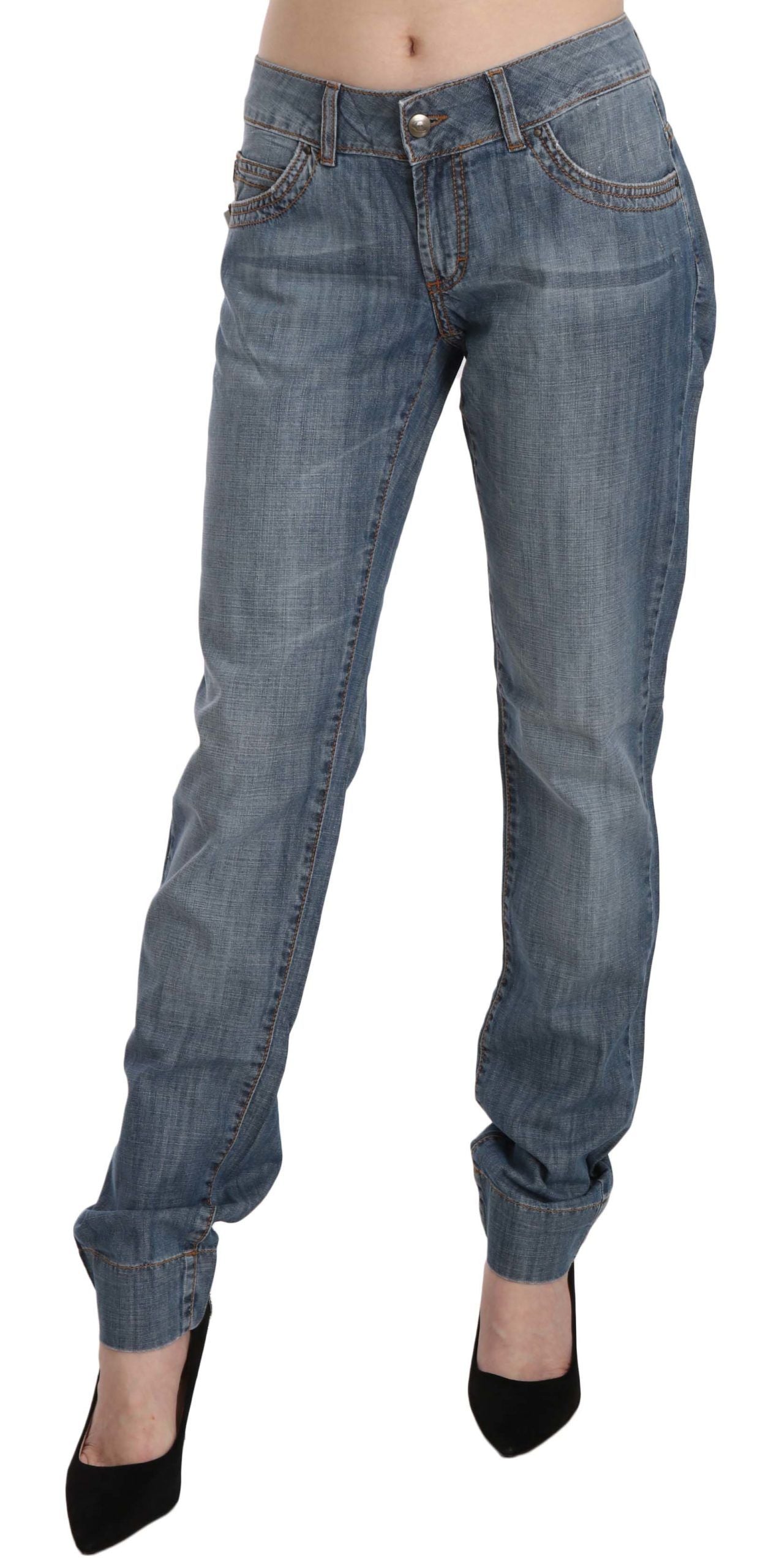 New Just Cavalli Blue Washed Cotton Low Waist Slim Fit Denim Pants