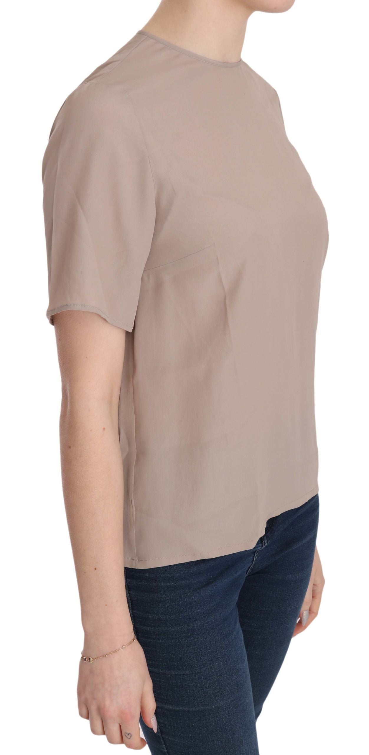 Dolce & Gabbana Beige Crew Neck Short Sleeve Blouse - PreLoved & Luxe