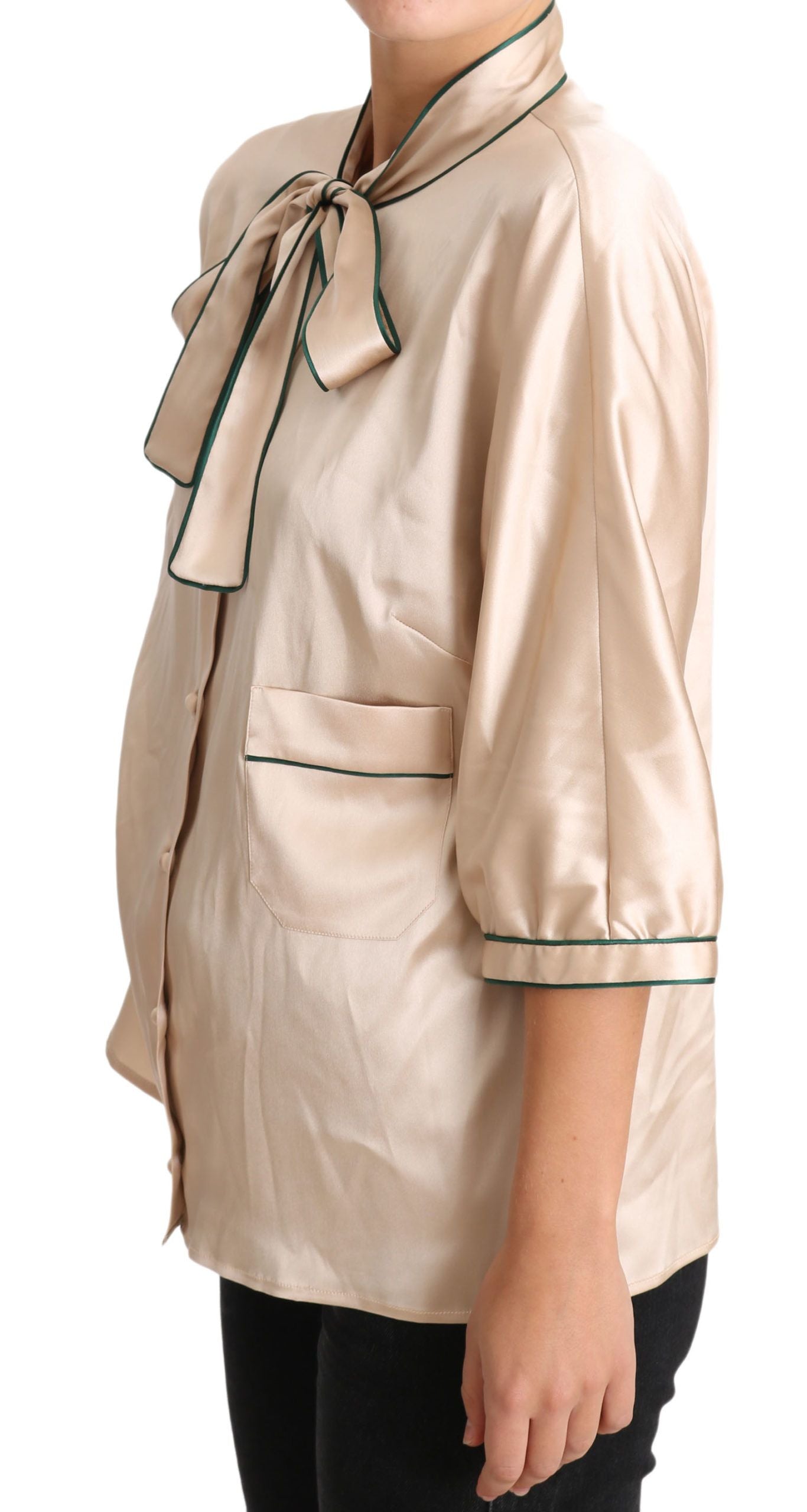 Dolce & Gabbana Beige Ribbon Silk Stretch Top Blouse - PreLoved & Luxe