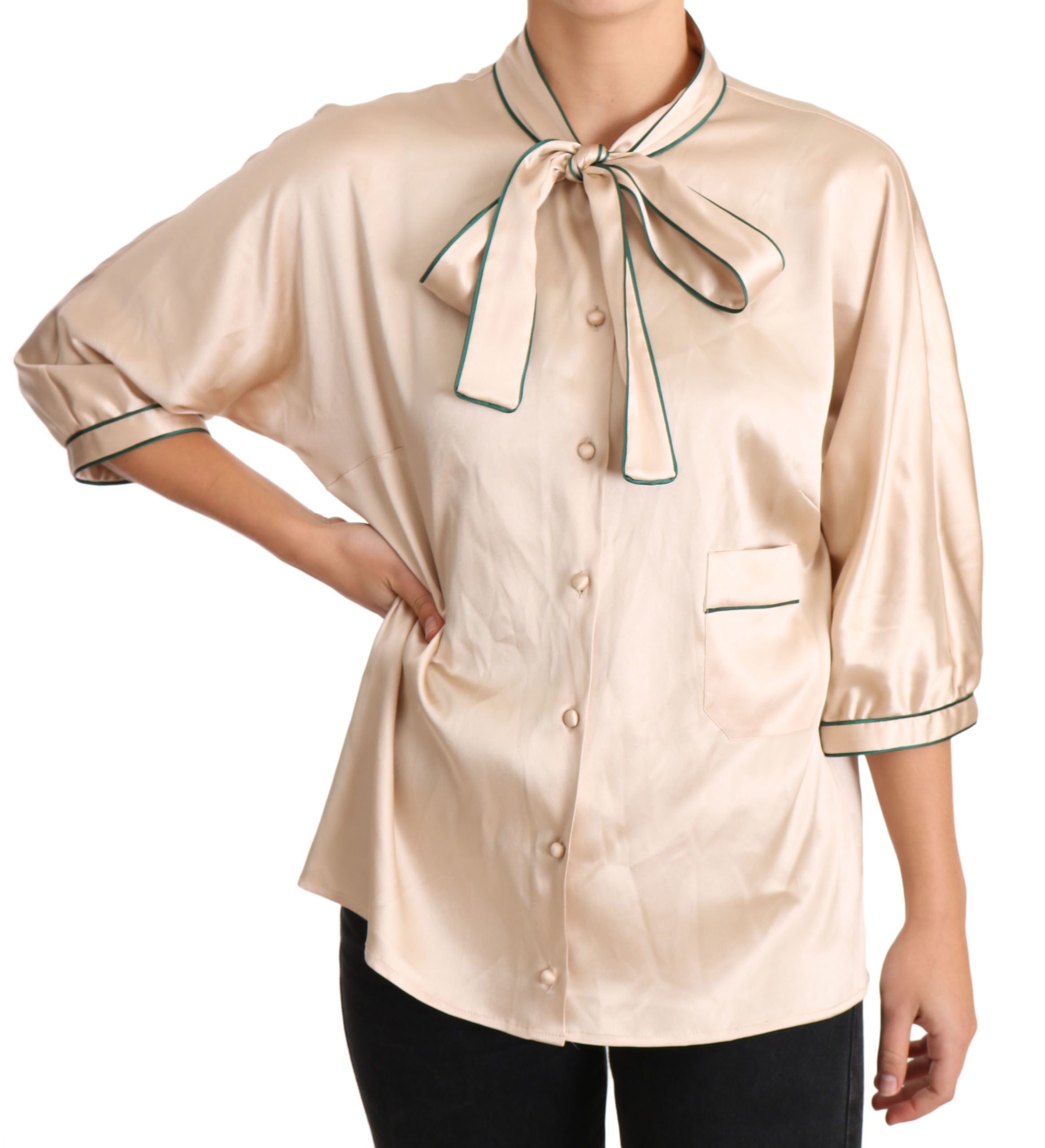 Dolce & Gabbana Beige Ribbon Silk Stretch Top Blouse - PreLoved & Luxe