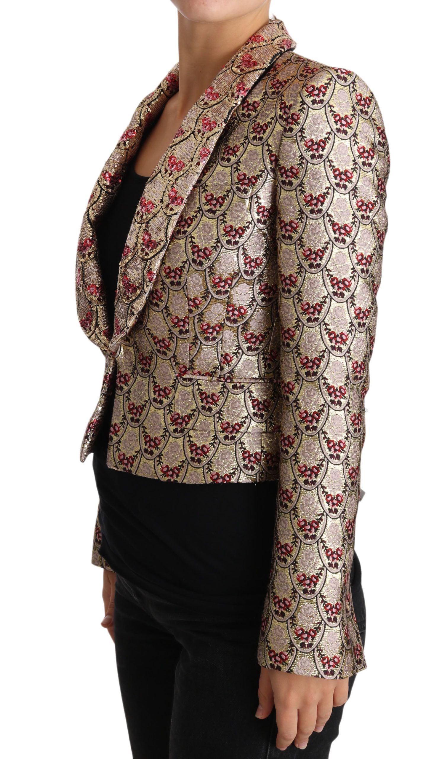Dolce & Gabbana Gold Floral Sequined Blazer Coat Jacket - PreLoved & Luxe