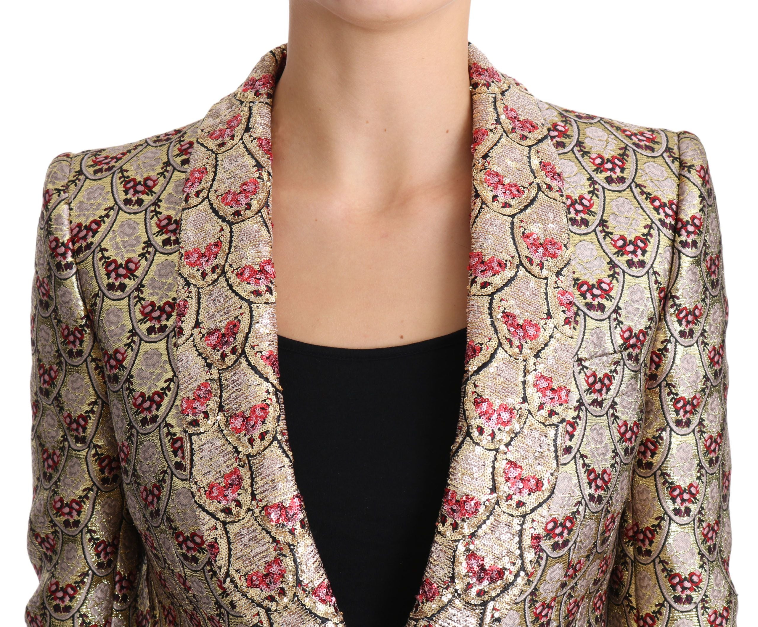 Dolce & Gabbana Gold Floral Sequined Blazer Coat Jacket - PreLoved & Luxe
