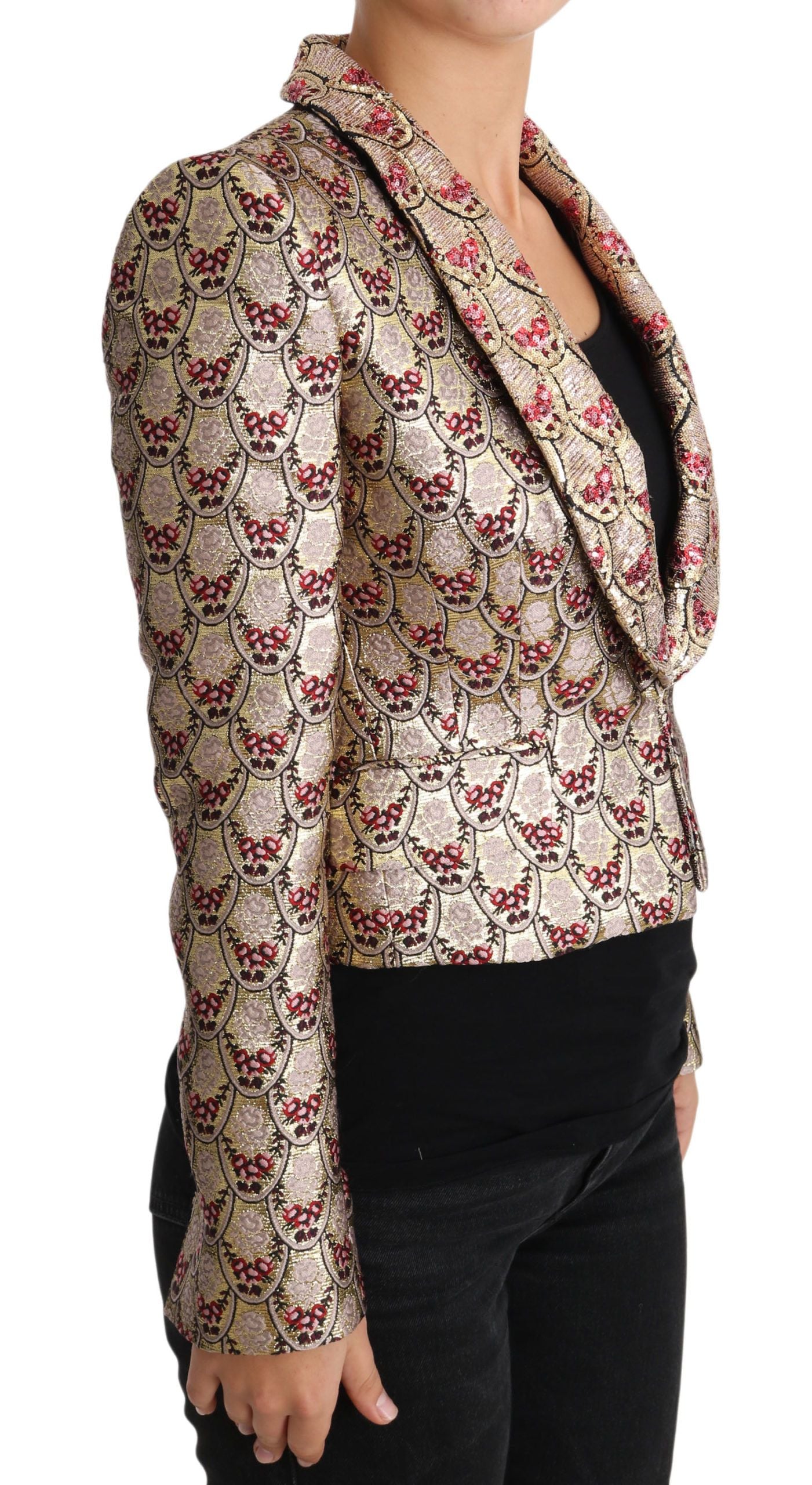 Dolce & Gabbana Gold Floral Sequined Blazer Coat Jacket - PreLoved & Luxe