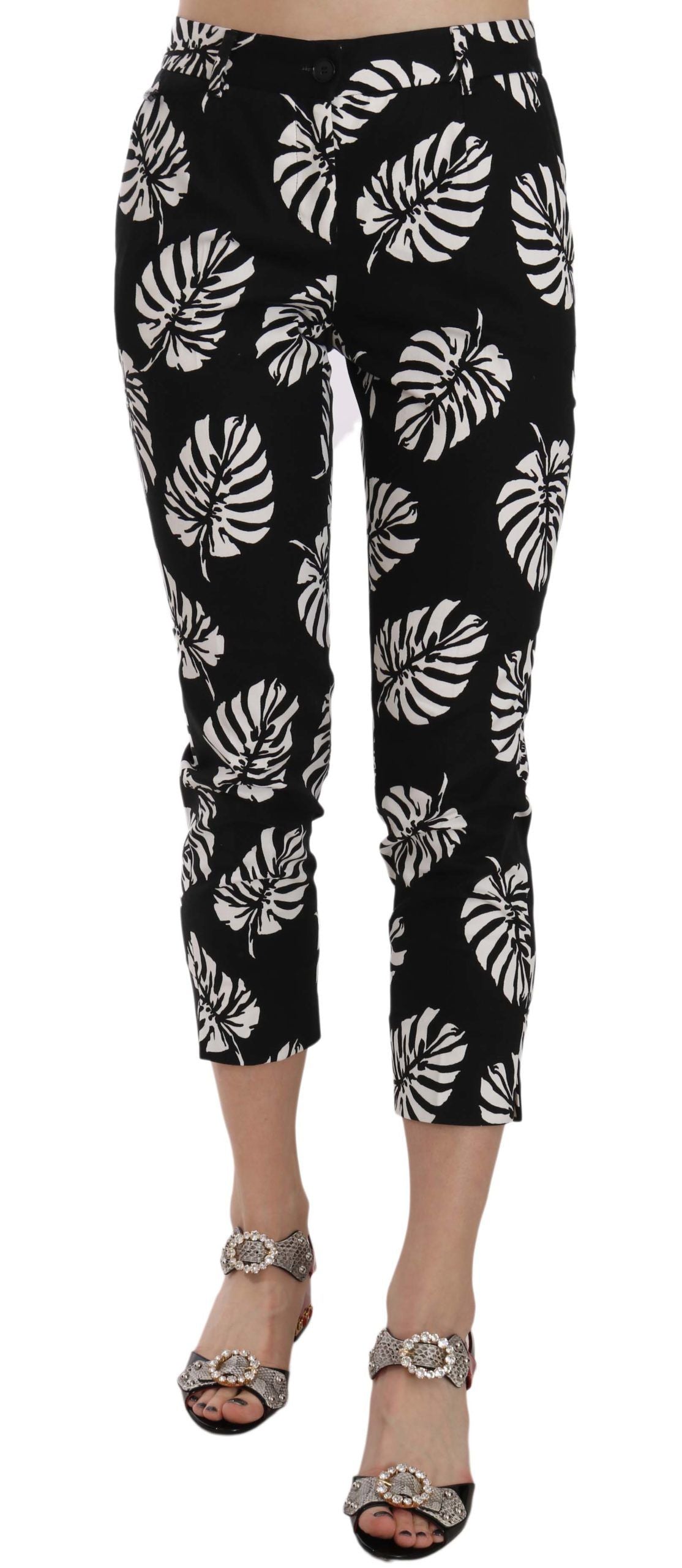 New Dolce & Gabbana Black Palm Leaf Print Skinny Pants
