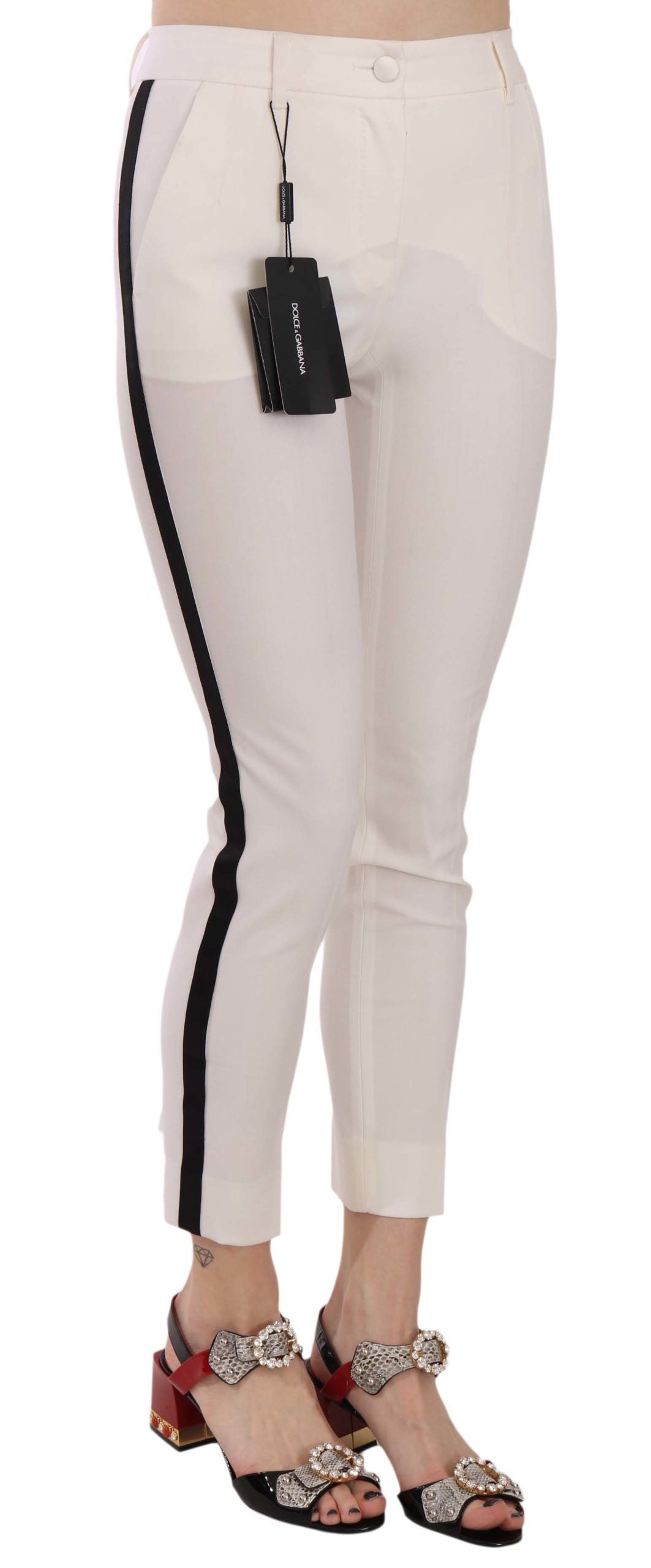 New Dolce & Gabbana White Side Stripe Cropped Skinny Pants