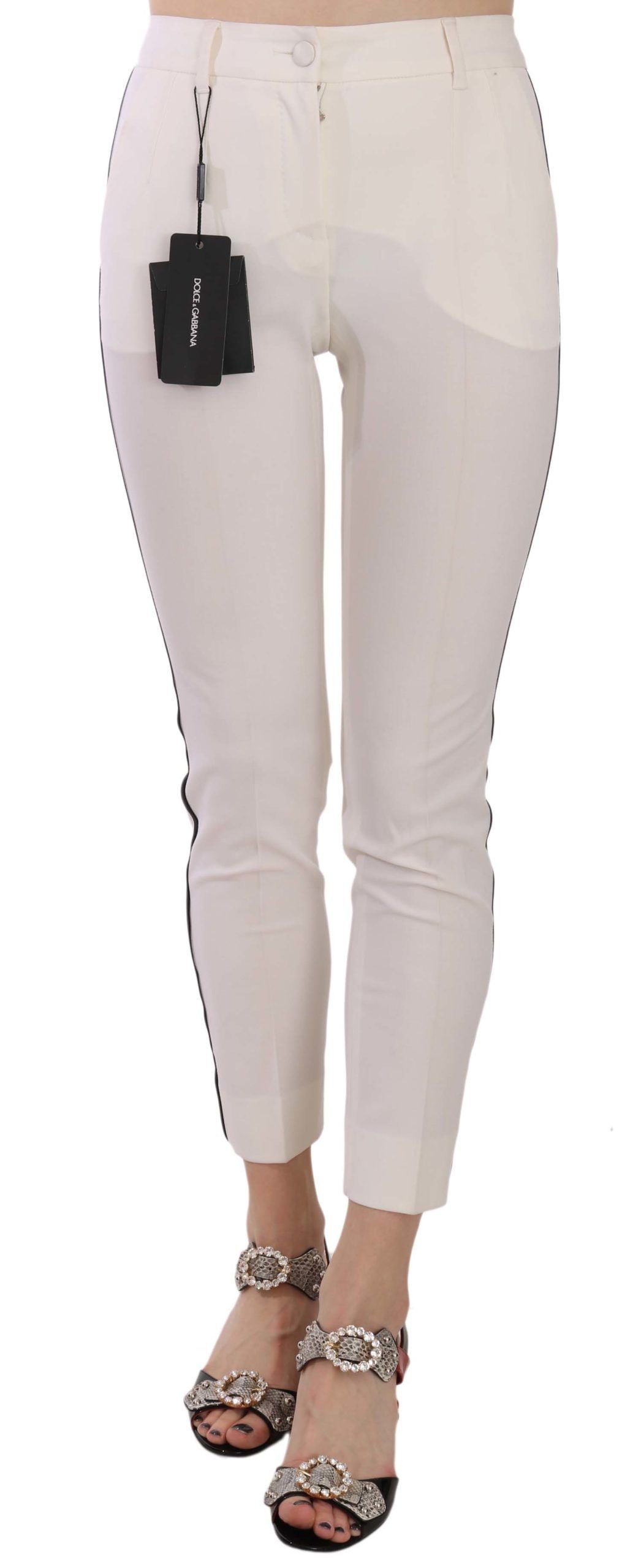 New Dolce & Gabbana White Side Stripe Cropped Skinny Pants