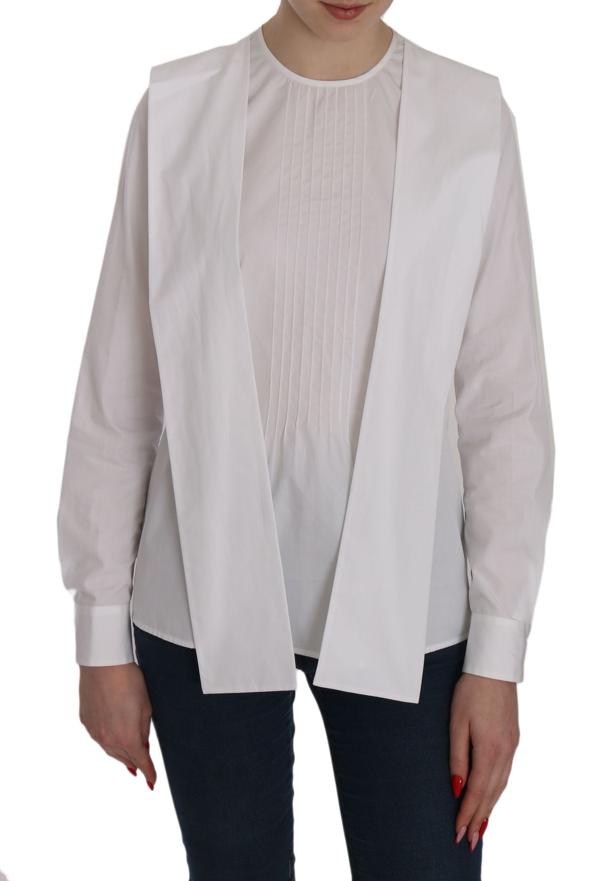 New Dsquared² White Crew Neck Long Sleeve Cotton Blouse