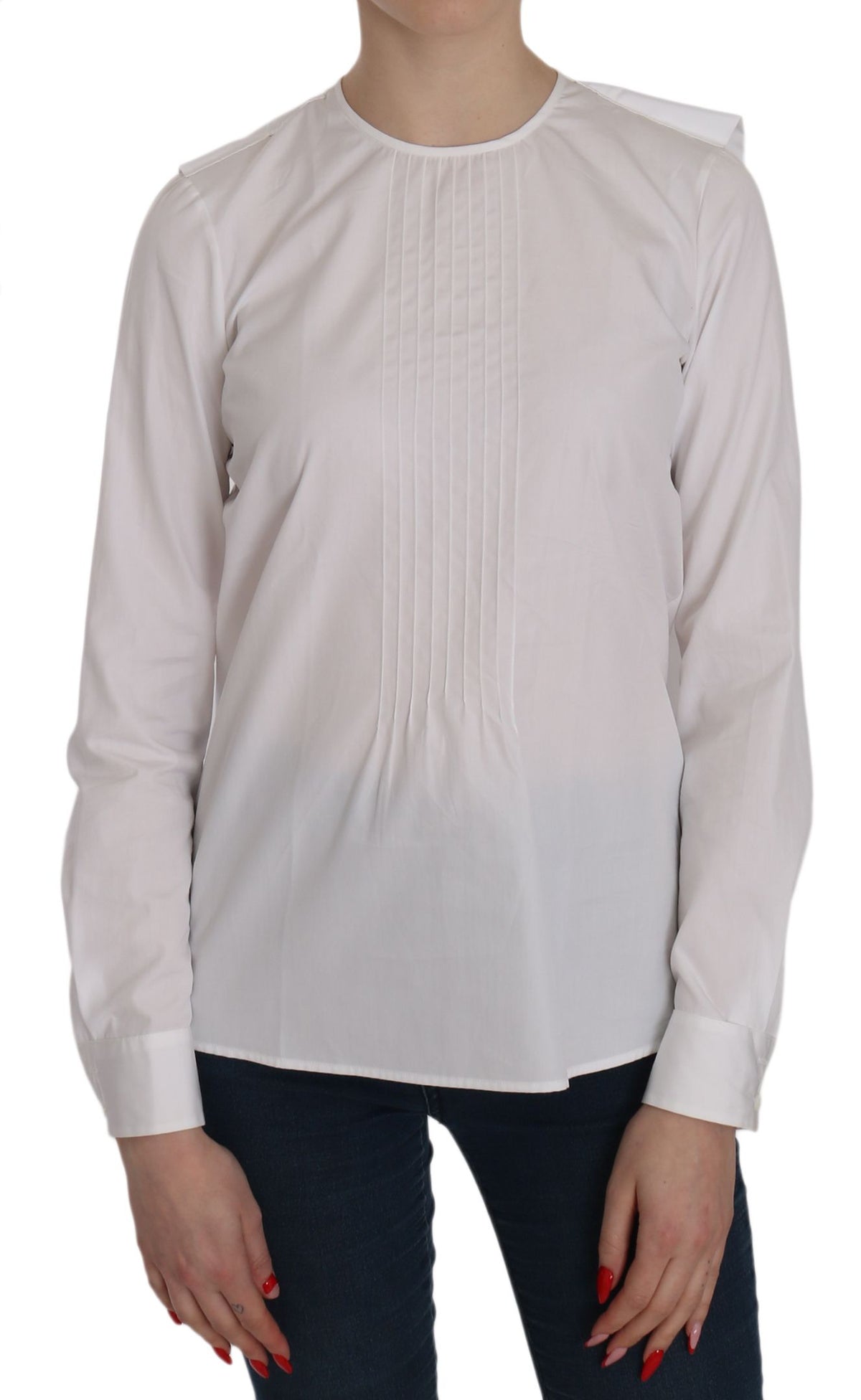 New Dsquared² White Crew Neck Long Sleeve Cotton Blouse