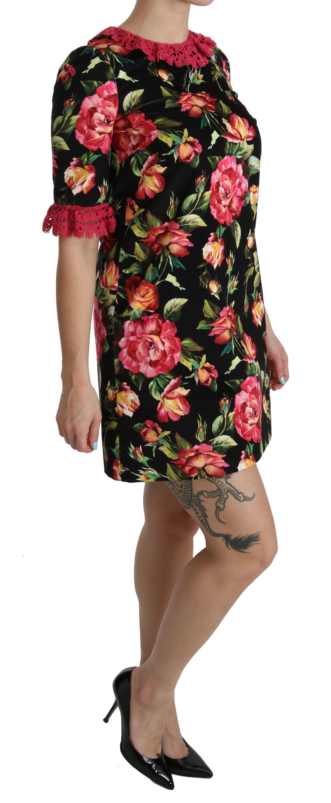 Dolce & Gabbana Floral Pink Lace A-Line Shift Mini Dress - PreLoved & Luxe