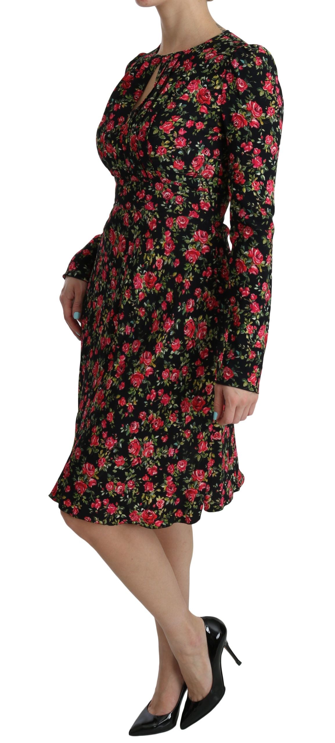 Dolce & Gabbana Black Floral Longsleeve Knee Length Dress - PreLoved & Luxe