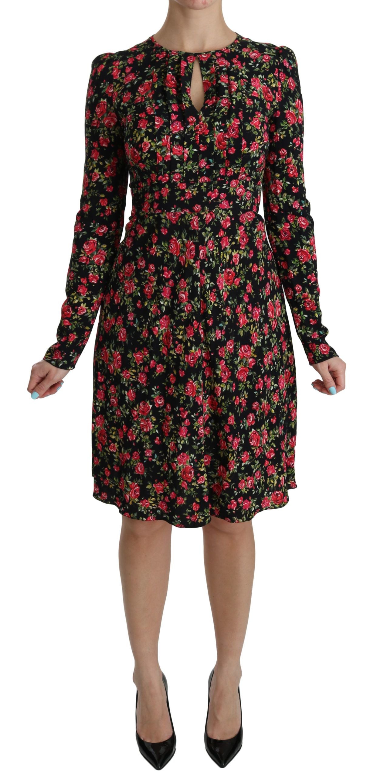 Dolce & Gabbana Black Floral Longsleeve Knee Length Dress - PreLoved & Luxe