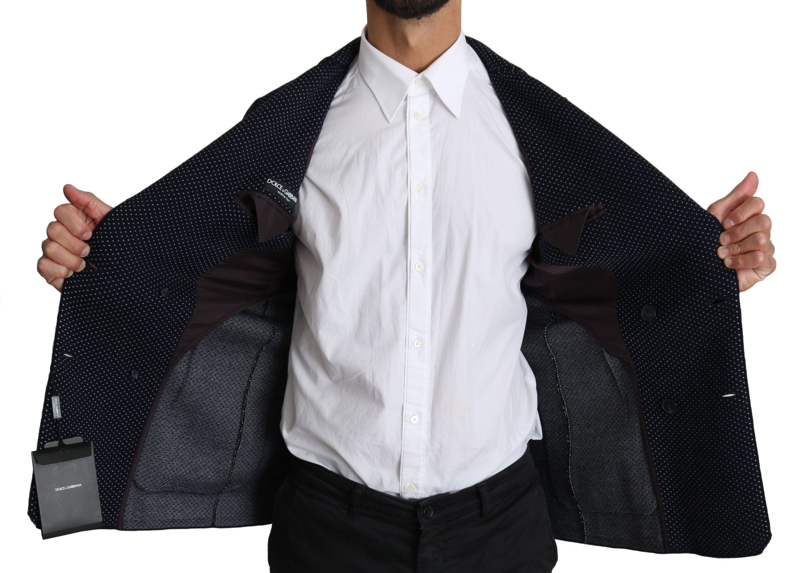 Dolce & Gabbana Dark Blue Dotted Double Breasted Coat Blazer - PreLoved & Luxe
