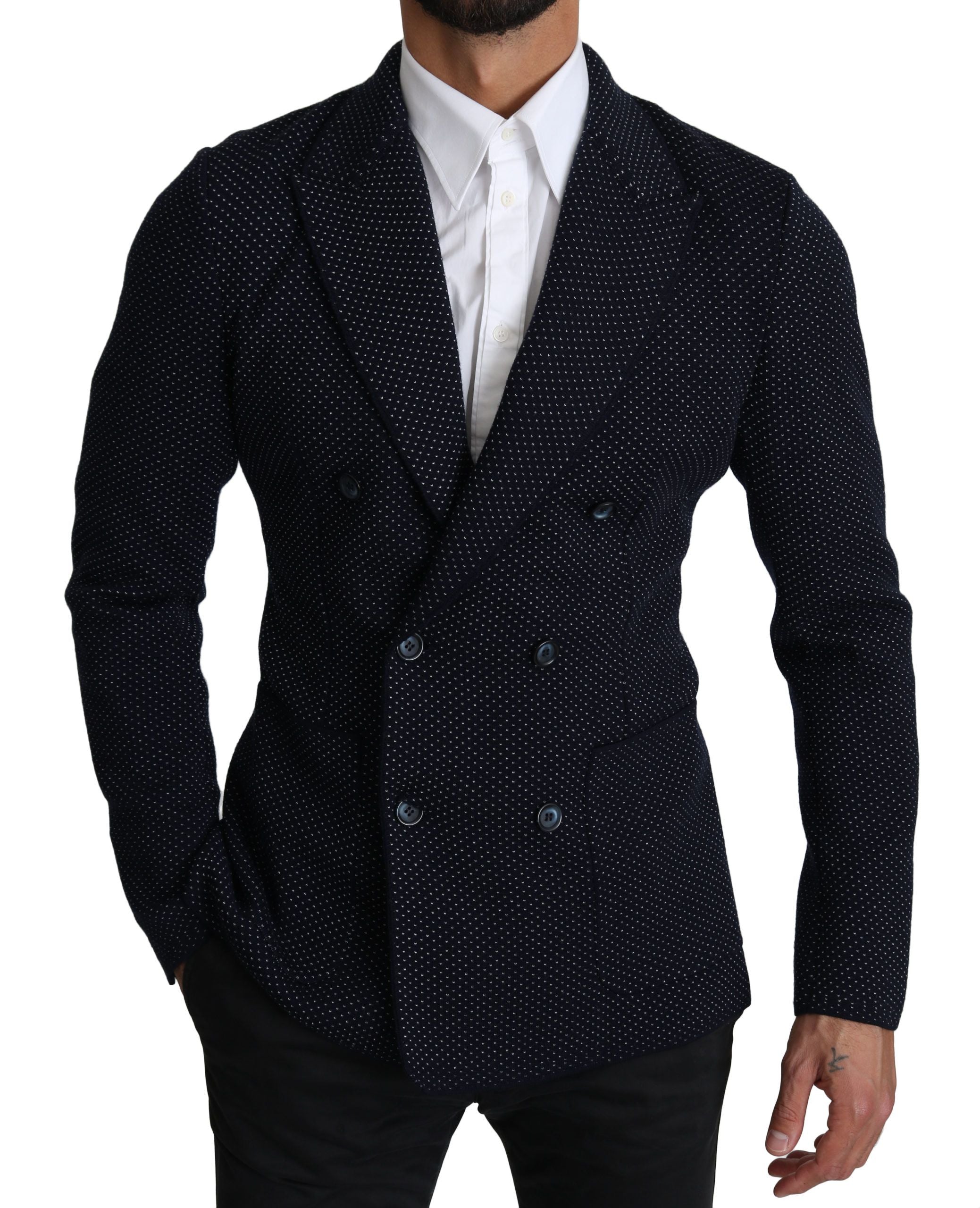 Dolce & Gabbana Dark Blue Dotted Double Breasted Coat Blazer - PreLoved & Luxe