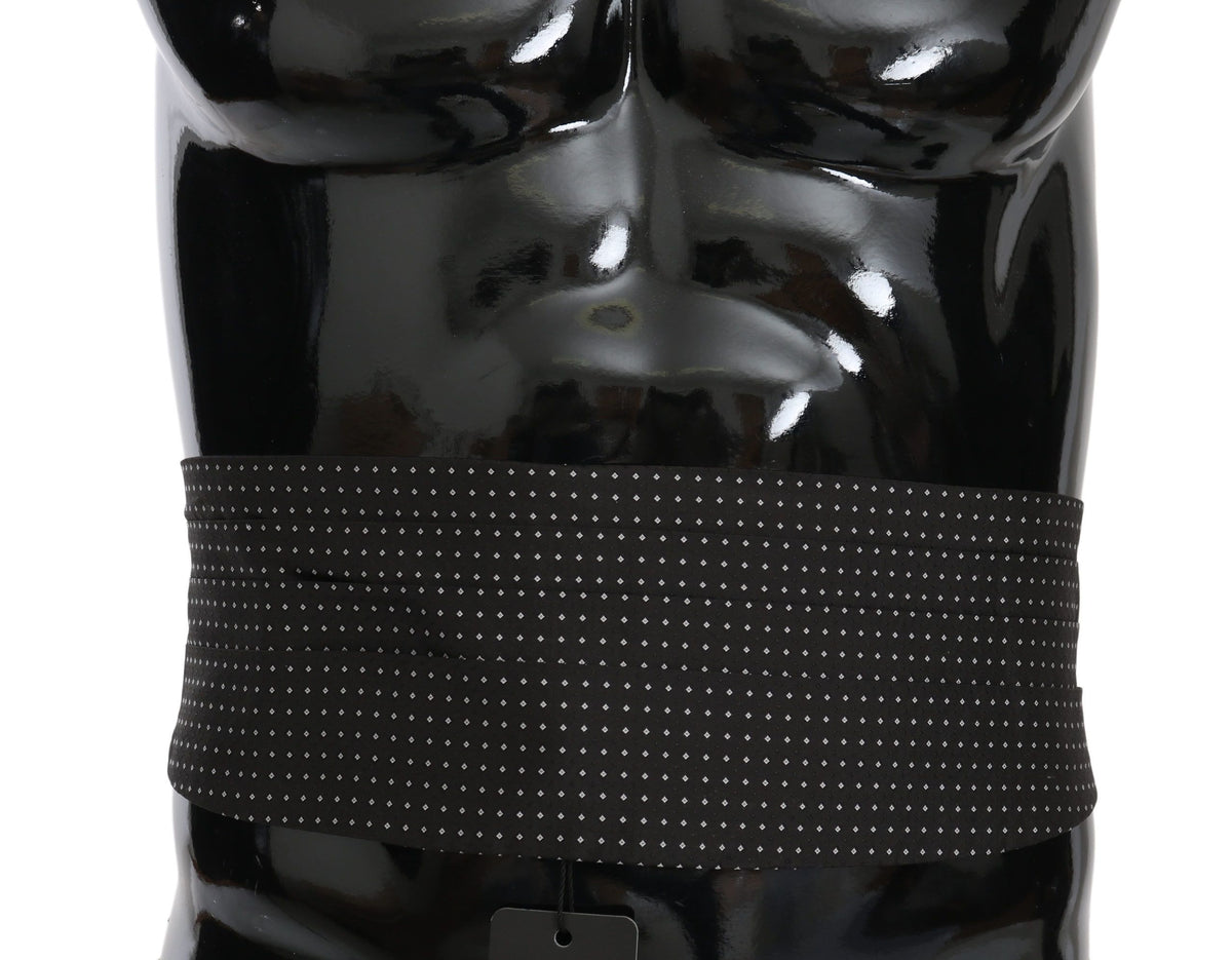 New Dolce & Gabbana Dark Gray Dotted Waist Belt Silk Cummerbund
