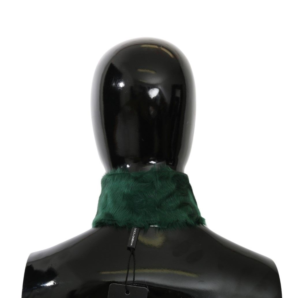 Dolce & Gabbana Green Fur Neck Collar Wrap Leather Scarf - PreLoved & Luxe