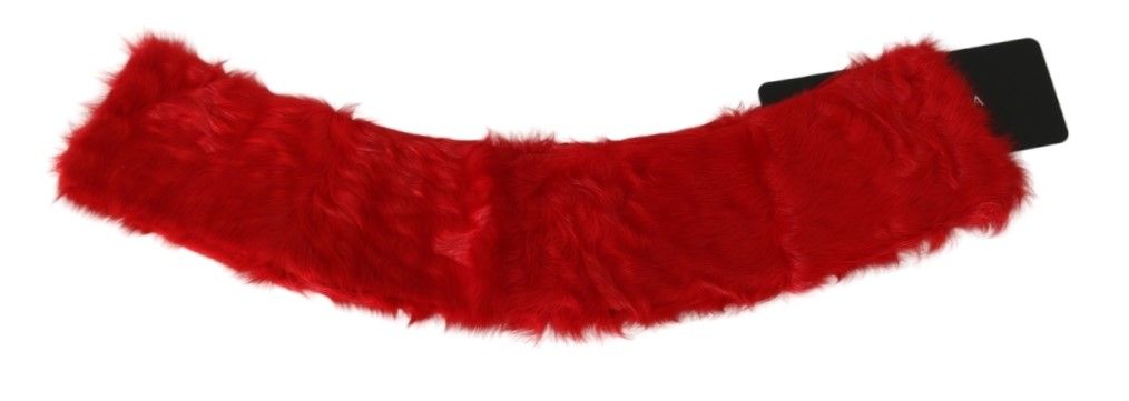 Dolce & Gabbana Red Fur Neck Collar Wrap Leather Scarf - PreLoved & Luxe