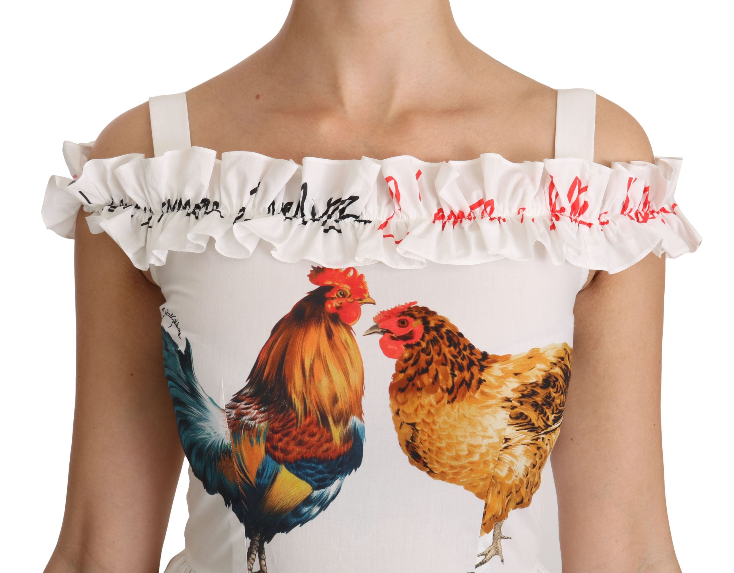 Dolce & Gabbana White Rooster Sheath Midi Cotton Dress - PreLoved & Luxe