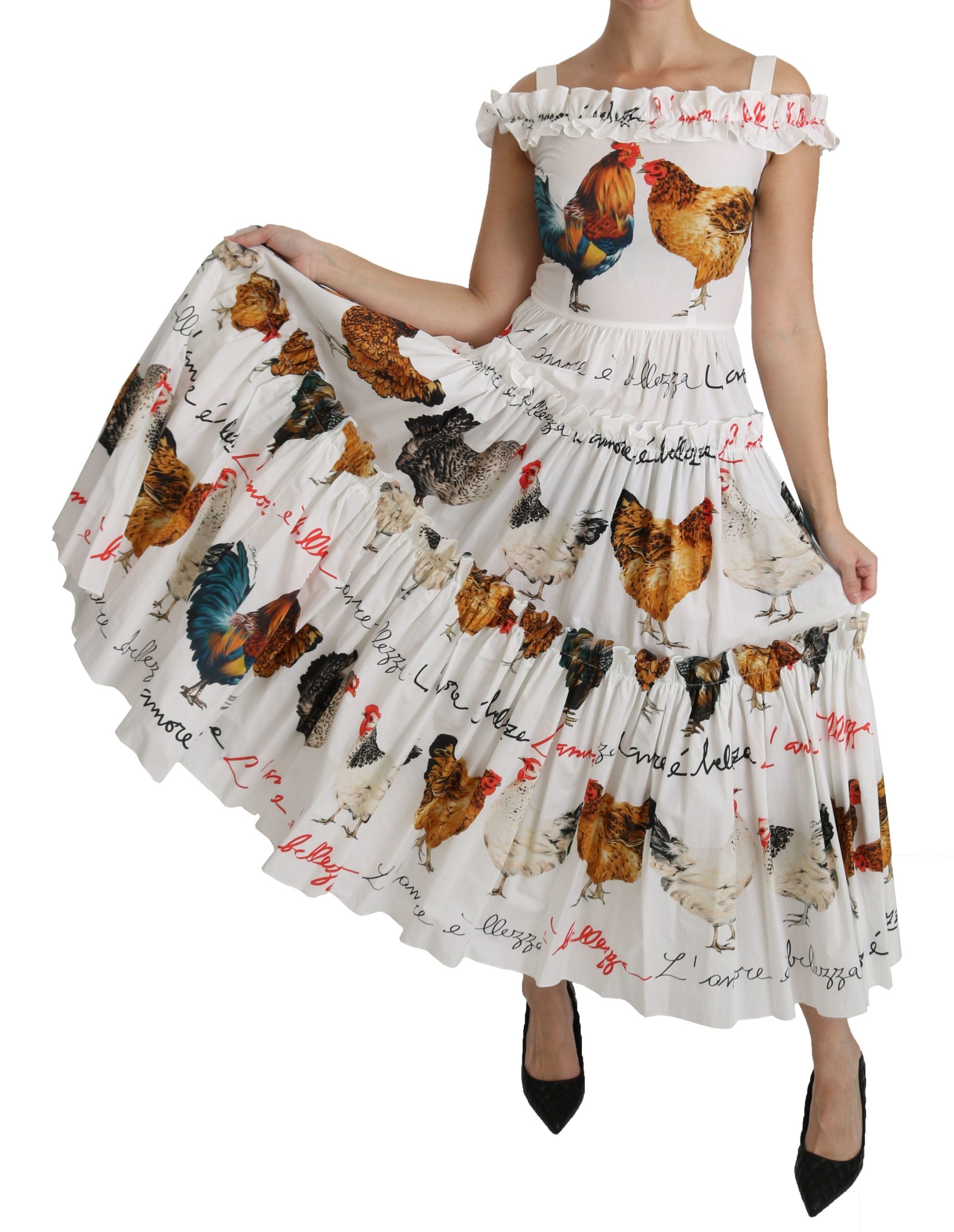 Dolce & Gabbana White Rooster Sheath Midi Cotton Dress - PreLoved & Luxe
