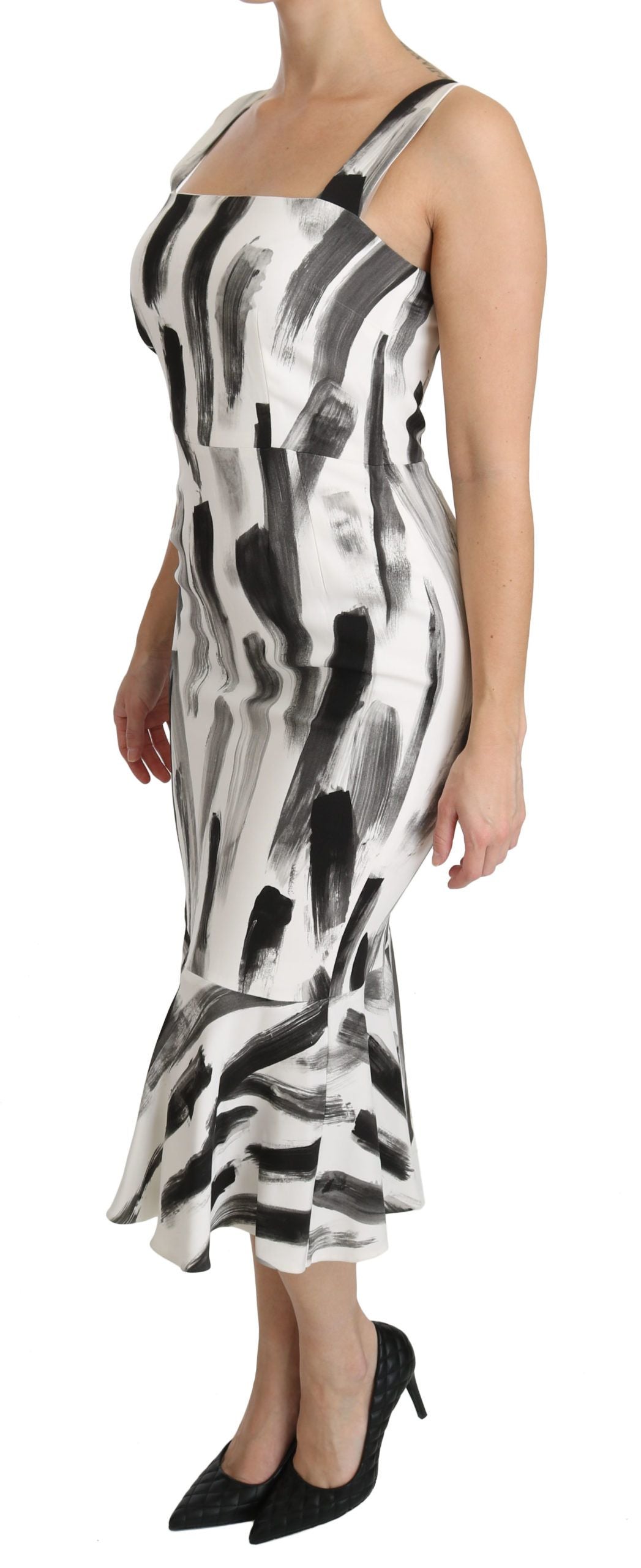 Dolce & Gabbana White Black Printed Sheath Midi Viscose Dress - PreLoved & Luxe