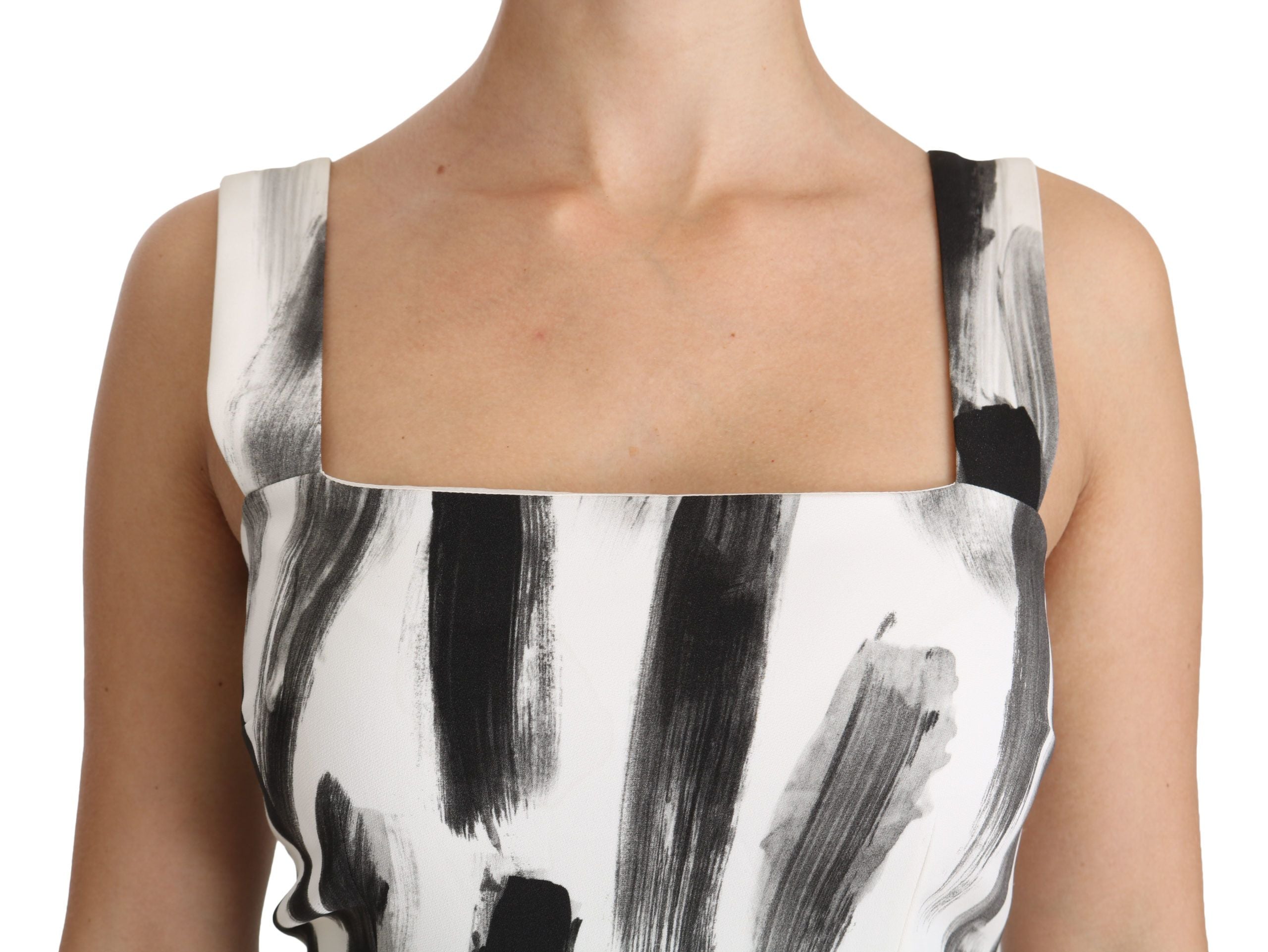 Dolce & Gabbana White Black Printed Sheath Midi Viscose Dress - PreLoved & Luxe