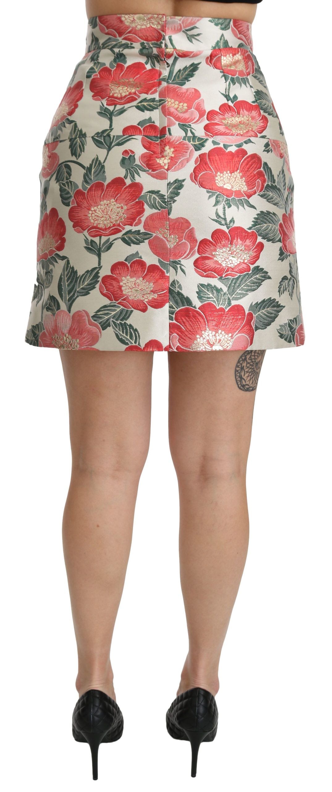 Dolce & Gabbana White Green Red Floral High Waist Mini Skirt - PreLoved & Luxe