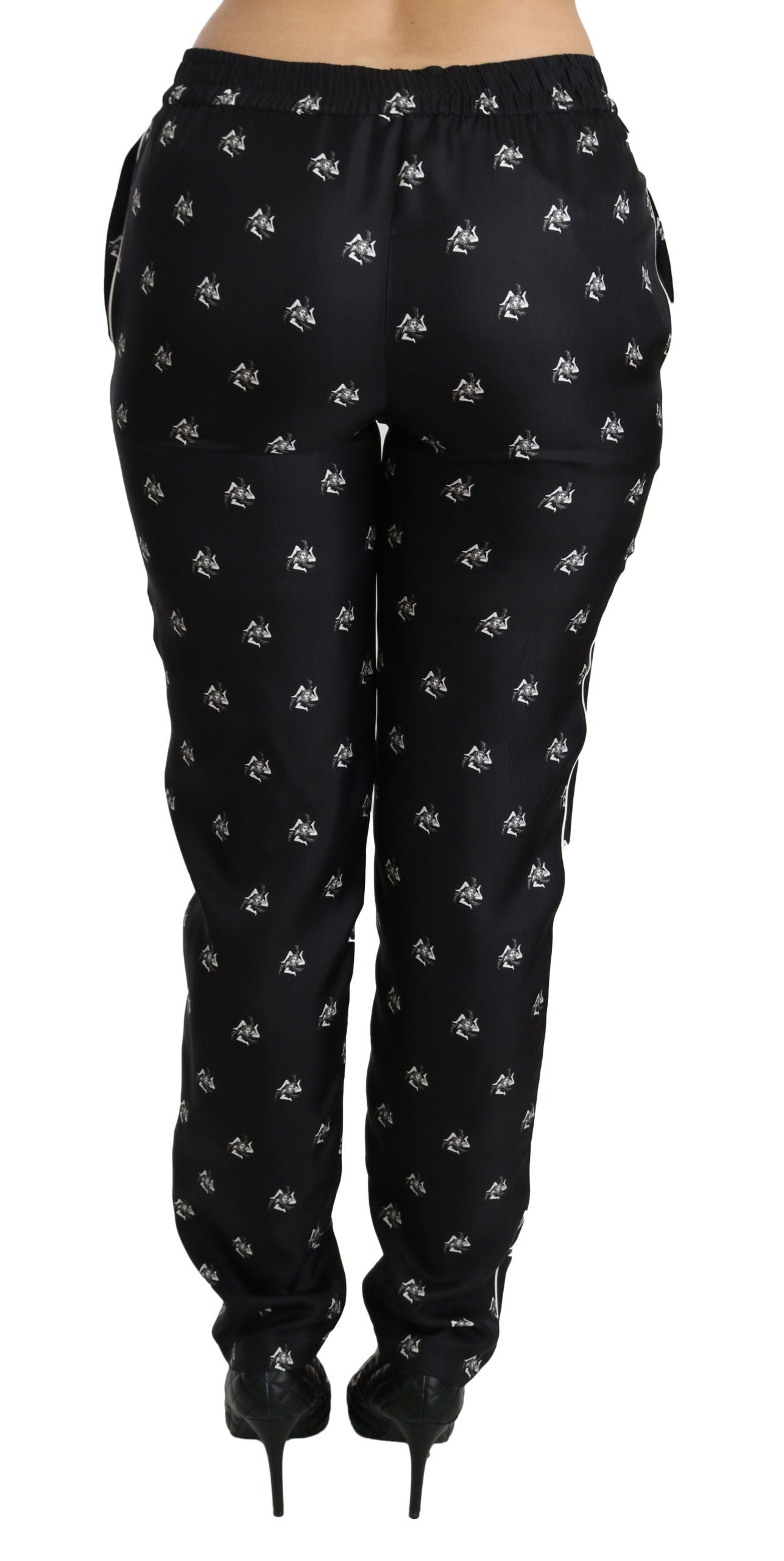 Dolce & Gabbana Black Printed Mid Waist Skinny Silk Pants - PreLoved & Luxe