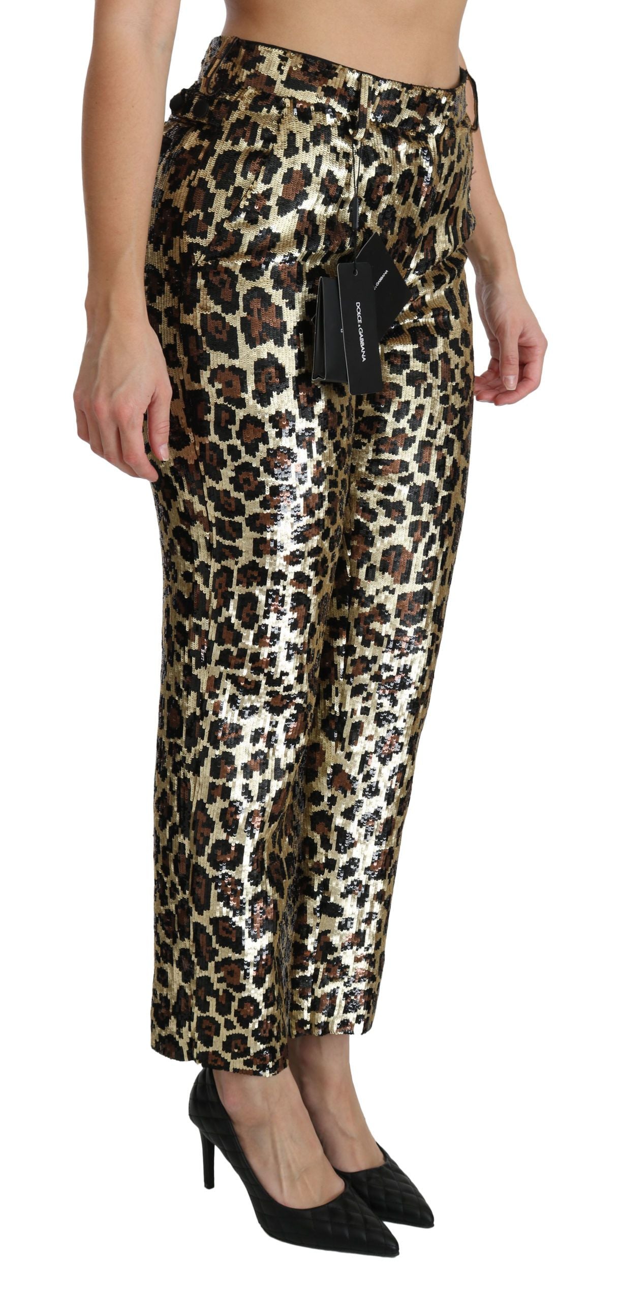Dolce & Gabbana Brown Leopard Sequined High Waist Pants - PreLoved & Luxe