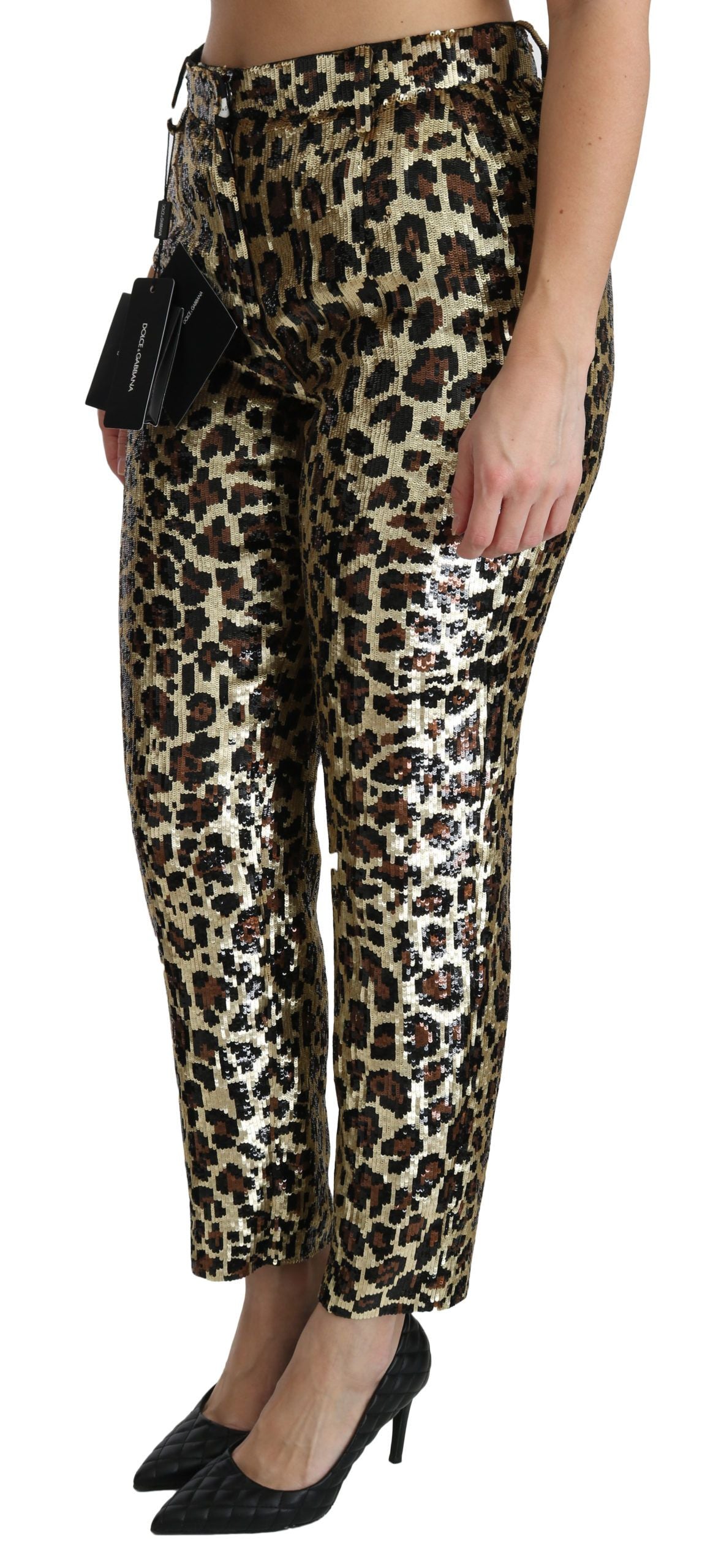 Dolce & Gabbana Brown Leopard Sequined High Waist Pants - PreLoved & Luxe