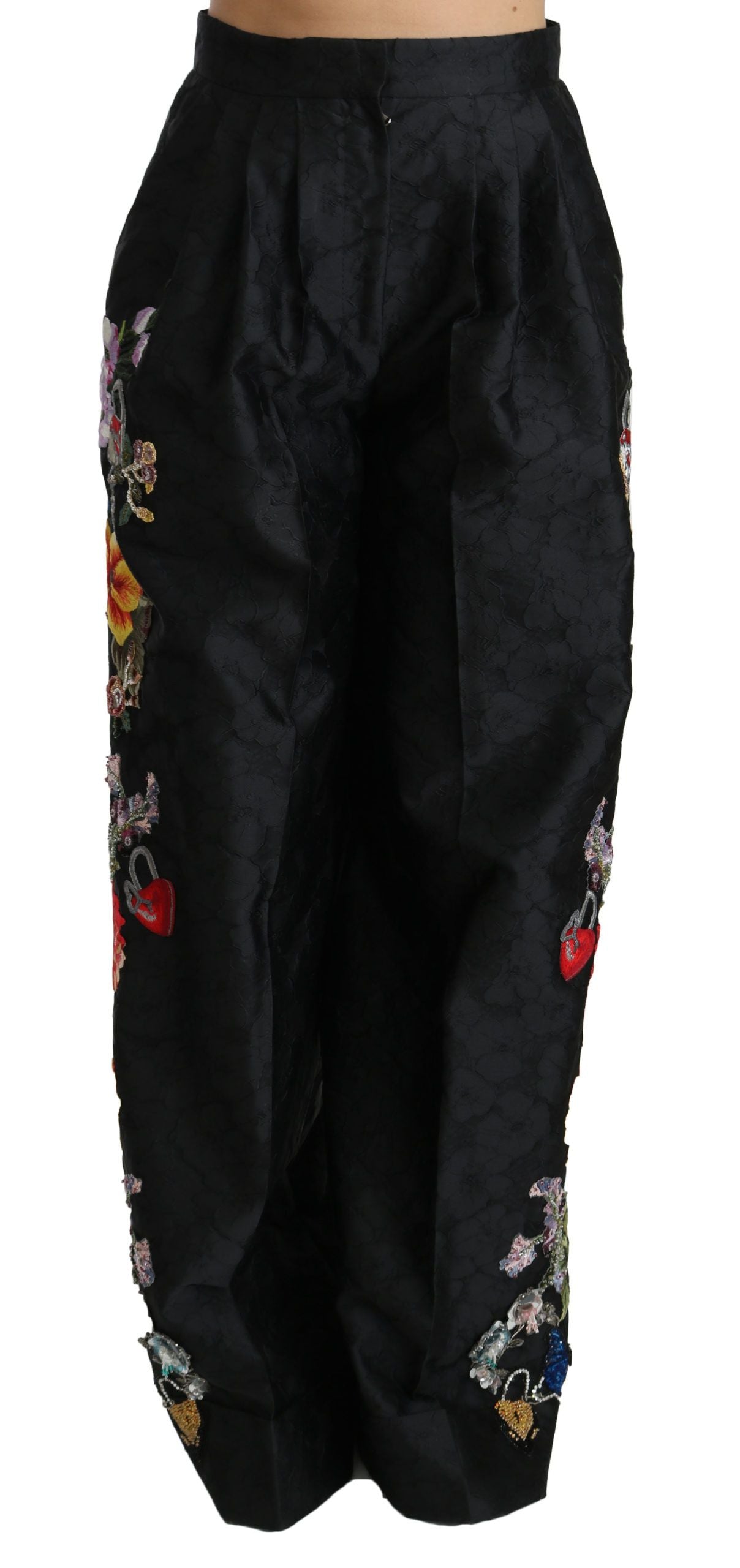 Dolce & Gabbana Black Brocade Floral Sequined Beaded Pants - PreLoved & Luxe