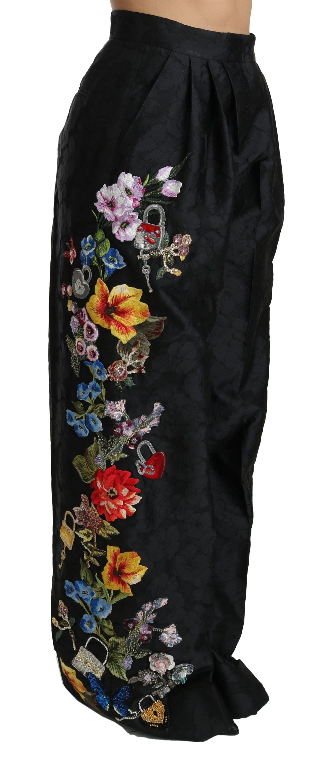 Dolce & Gabbana Black Brocade Floral Sequined Beaded Pants - PreLoved & Luxe