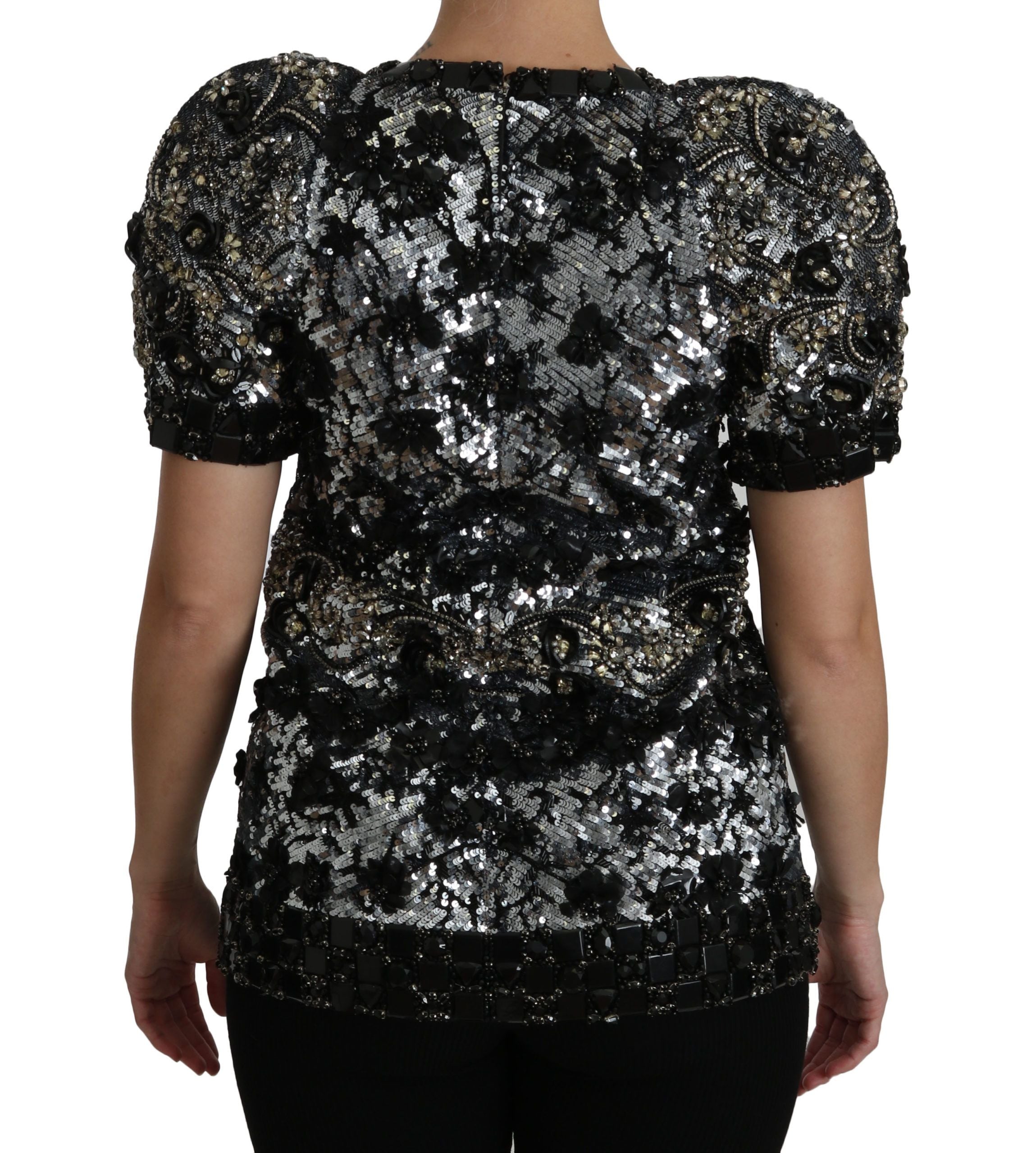 Dolce & Gabbana Black Sequined Crystal Embellished Top Blouse - PreLoved & Luxe