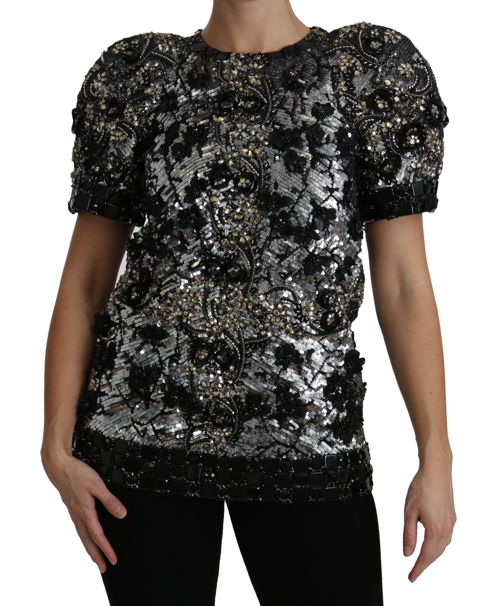 Dolce & Gabbana Black Sequined Crystal Embellished Top Blouse - PreLoved & Luxe