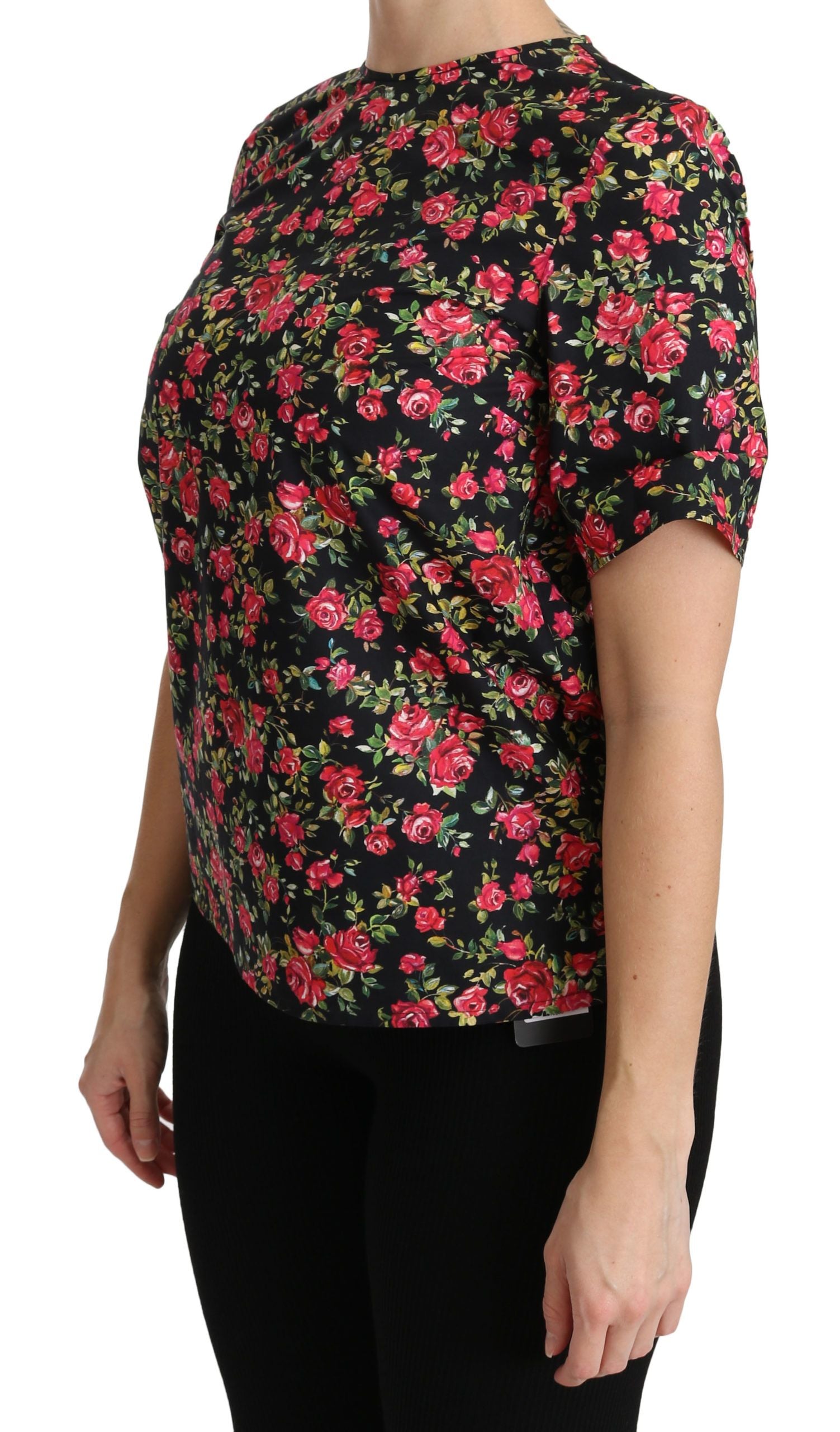 Dolce & Gabbana Black Floral Roses Short Sleeve Top Blouse - PreLoved & Luxe