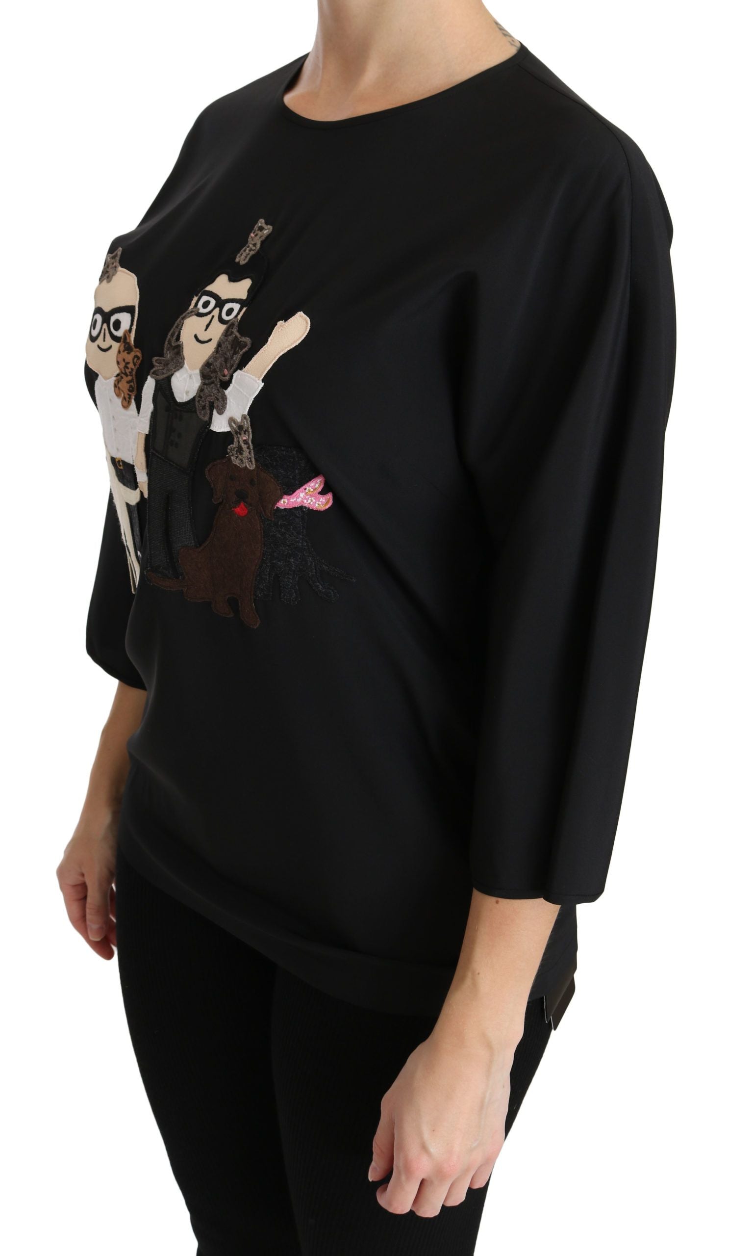Dolce & Gabbana Black #dgfamily Top T-shirt Silk Blouse - PreLoved & Luxe