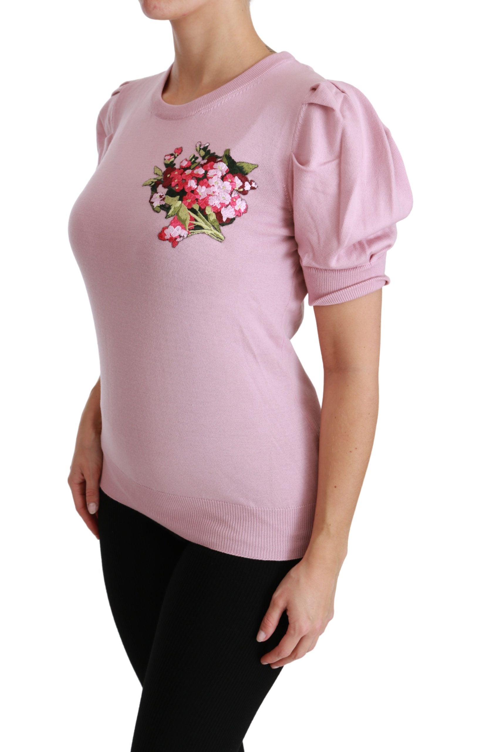 Dolce & Gabbana Pink Floral Embroidered Blouse Wool Top - PreLoved & Luxe