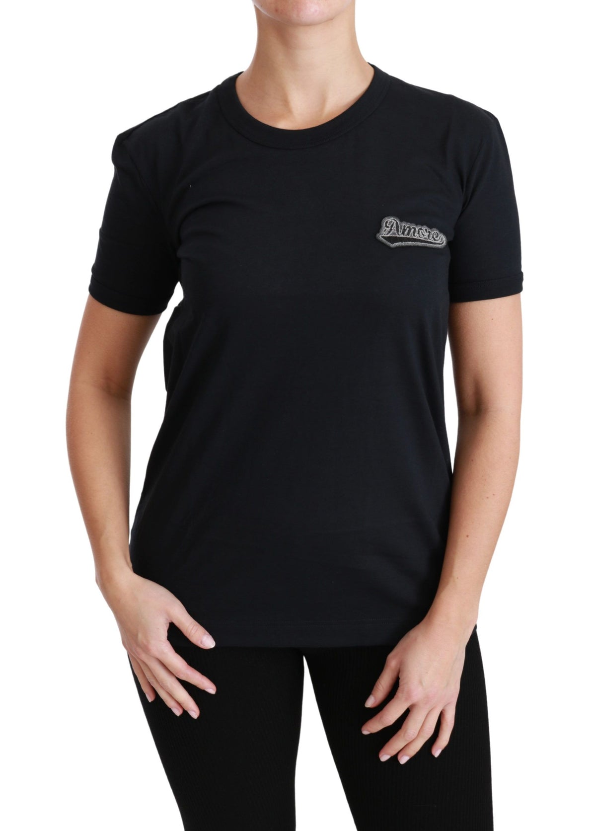New Dolce & Gabbana Blue Amore Patch Crewneck Cotton Top T-shirt