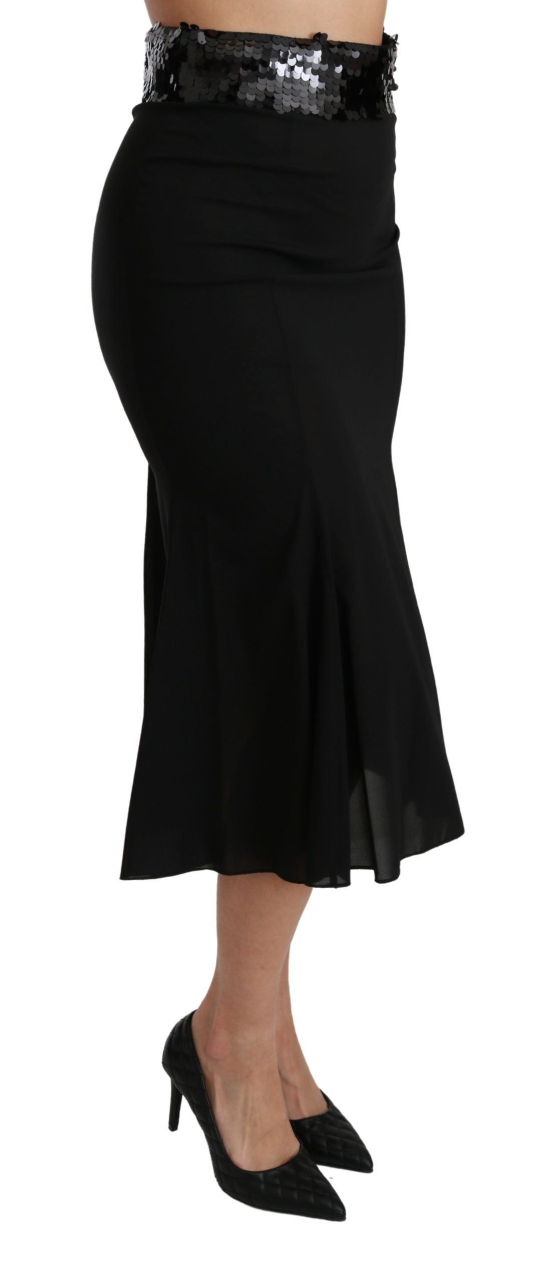 New Dolce & Gabbana Black High Waist Mermaid Midi Silk Skirt