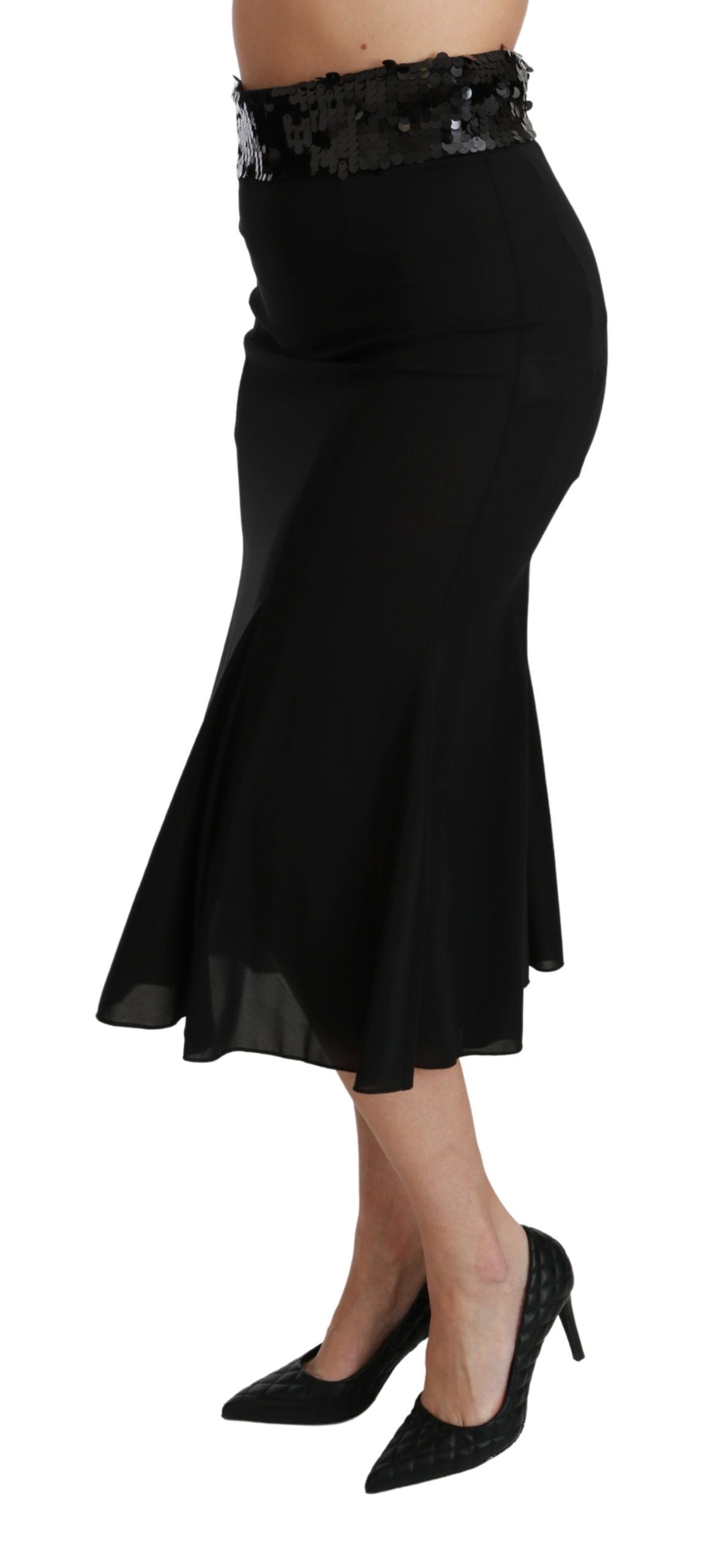 New Dolce & Gabbana Black High Waist Mermaid Midi Silk Skirt