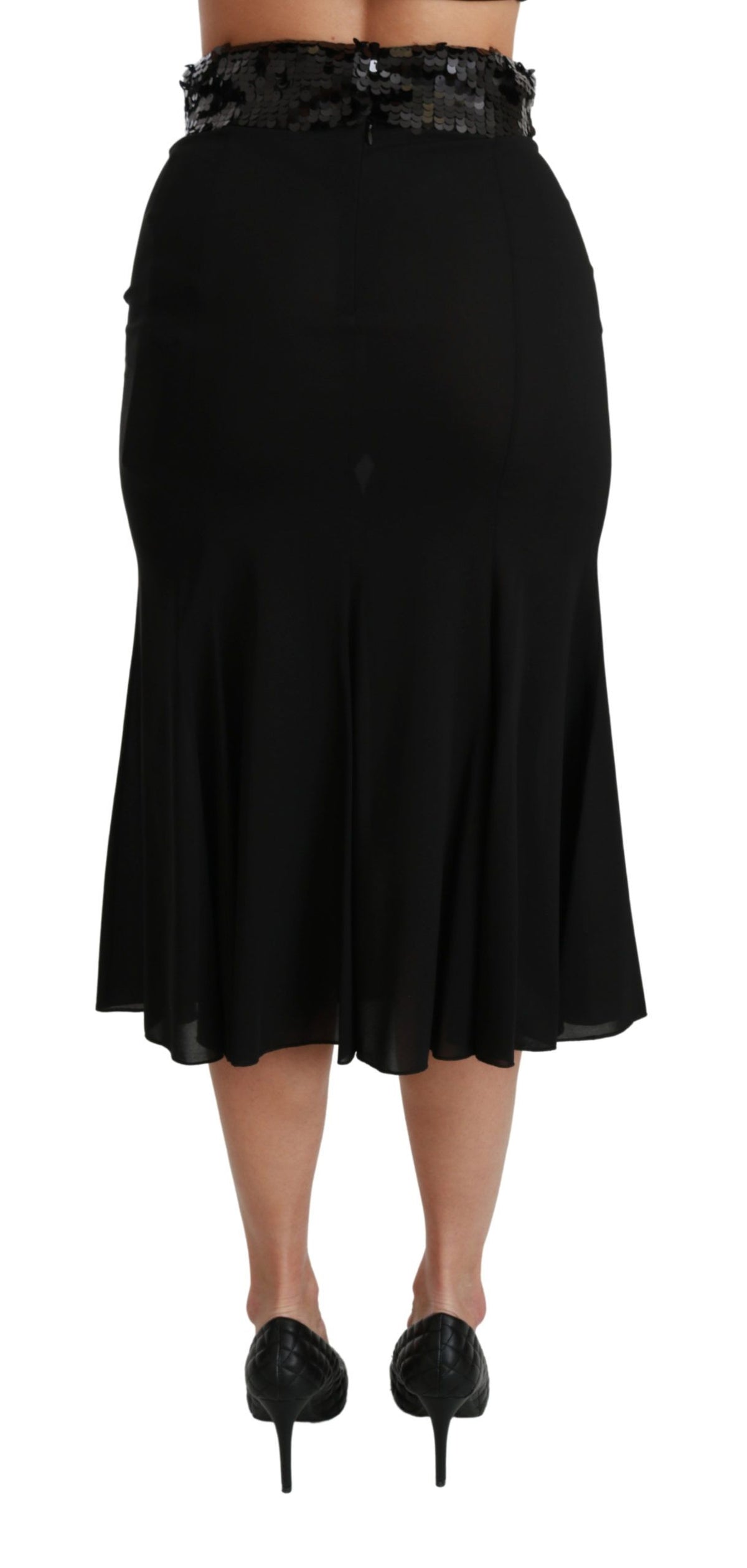 New Dolce & Gabbana Black High Waist Mermaid Midi Silk Skirt