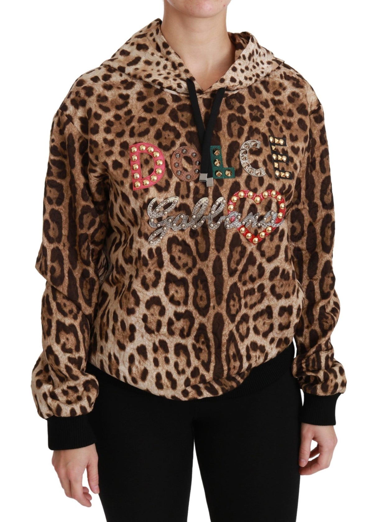 New Dolce & Gabbana Brown Hooded Studded Ayers Leopard Sweater