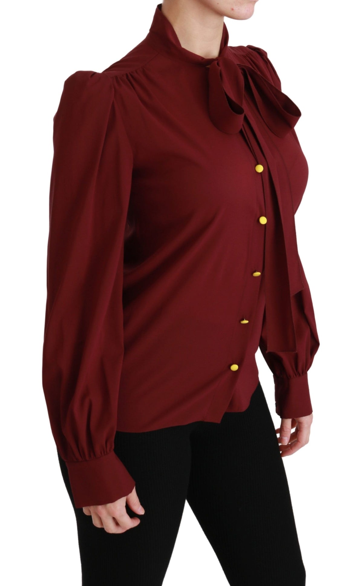 New Dolce & Gabbana Maroon Long Sleeve Shirt Blouse Silk Top