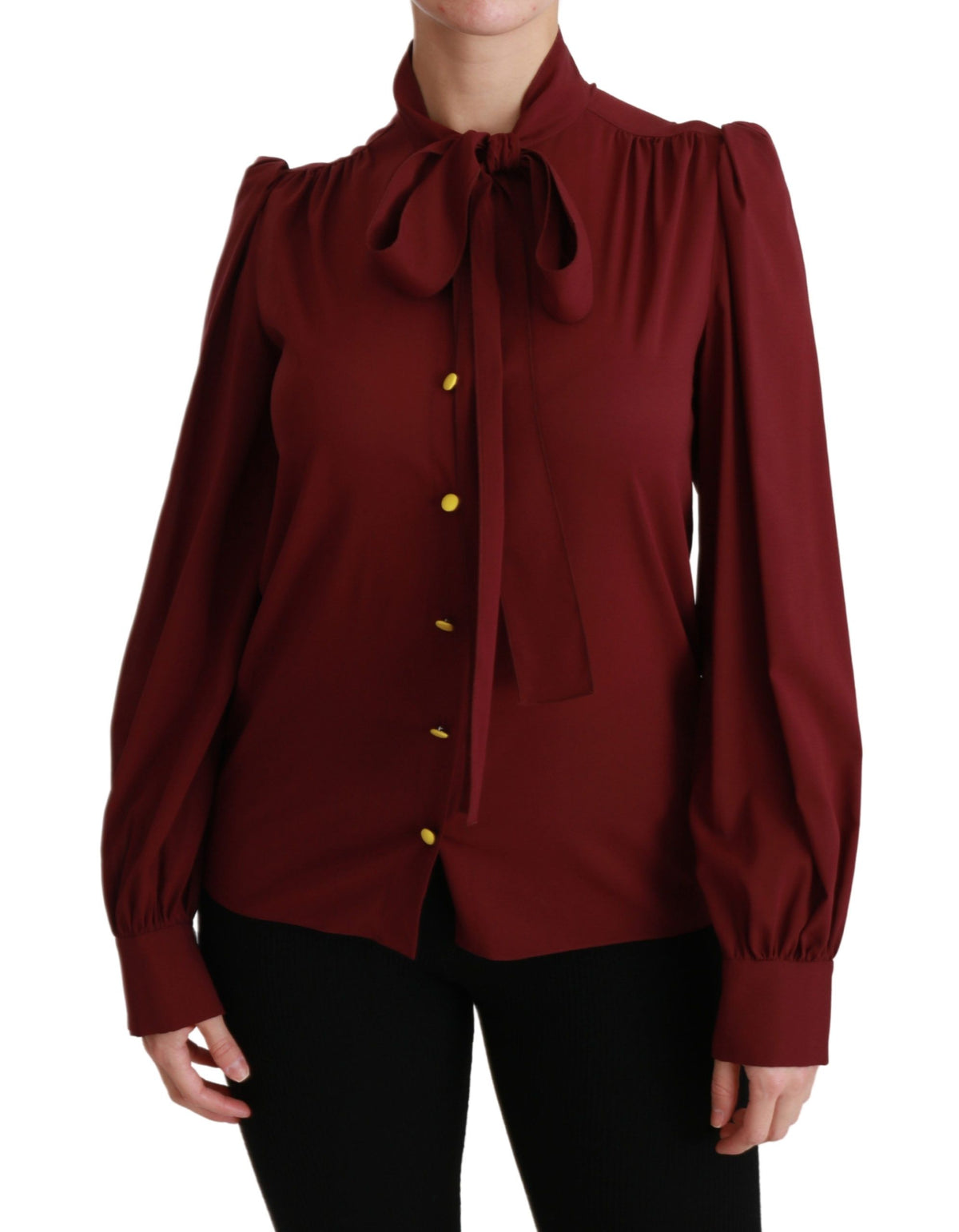 New Dolce & Gabbana Maroon Long Sleeve Shirt Blouse Silk Top