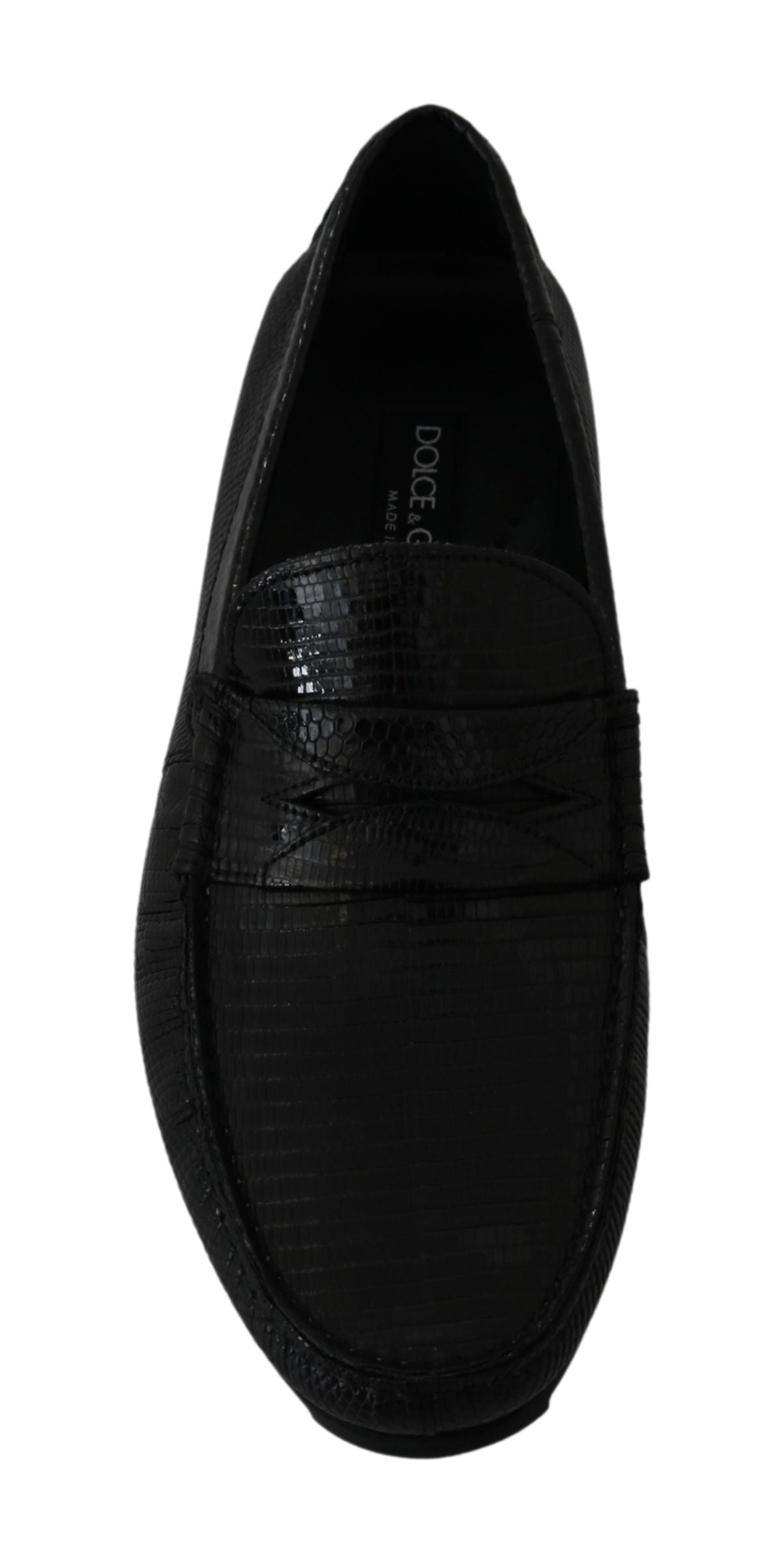 New Dolce & Gabbana Black Lizard Leather Flat Loafers Shoes