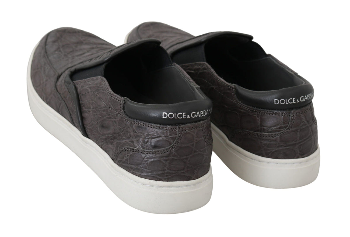 New Dolce & Gabbana Gray Leather Flat Caiman Mens Loafers Shoes
